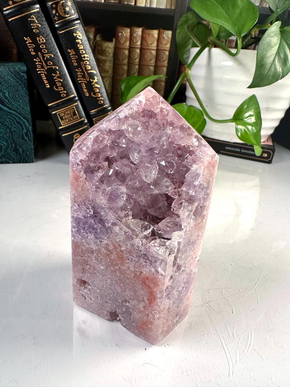 Druzy Pink Amethyst Jasper Agate Crystal Tower | US Seller | Chakra Healing, Reiki Healing Altar Calm Trust Grace