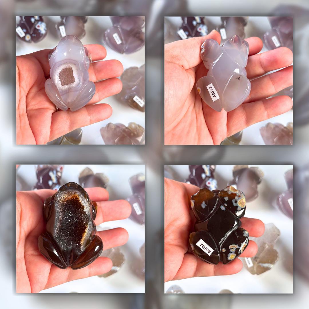 Druzy Agate Frog Crystal Carving | Geode Statement Piece | US Seller