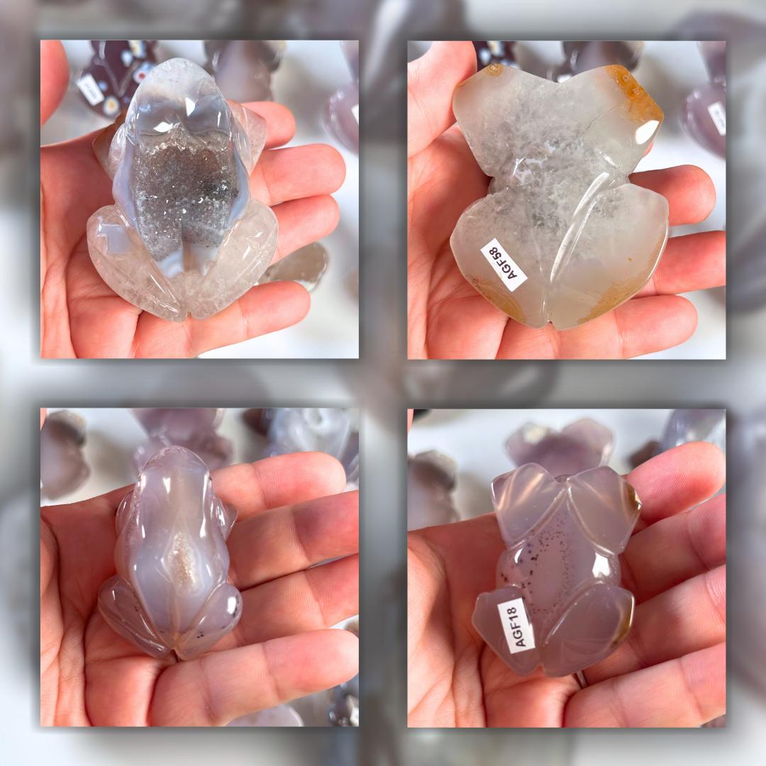 Druzy Agate Frog Crystal Carving | Geode Statement Piece | US Seller