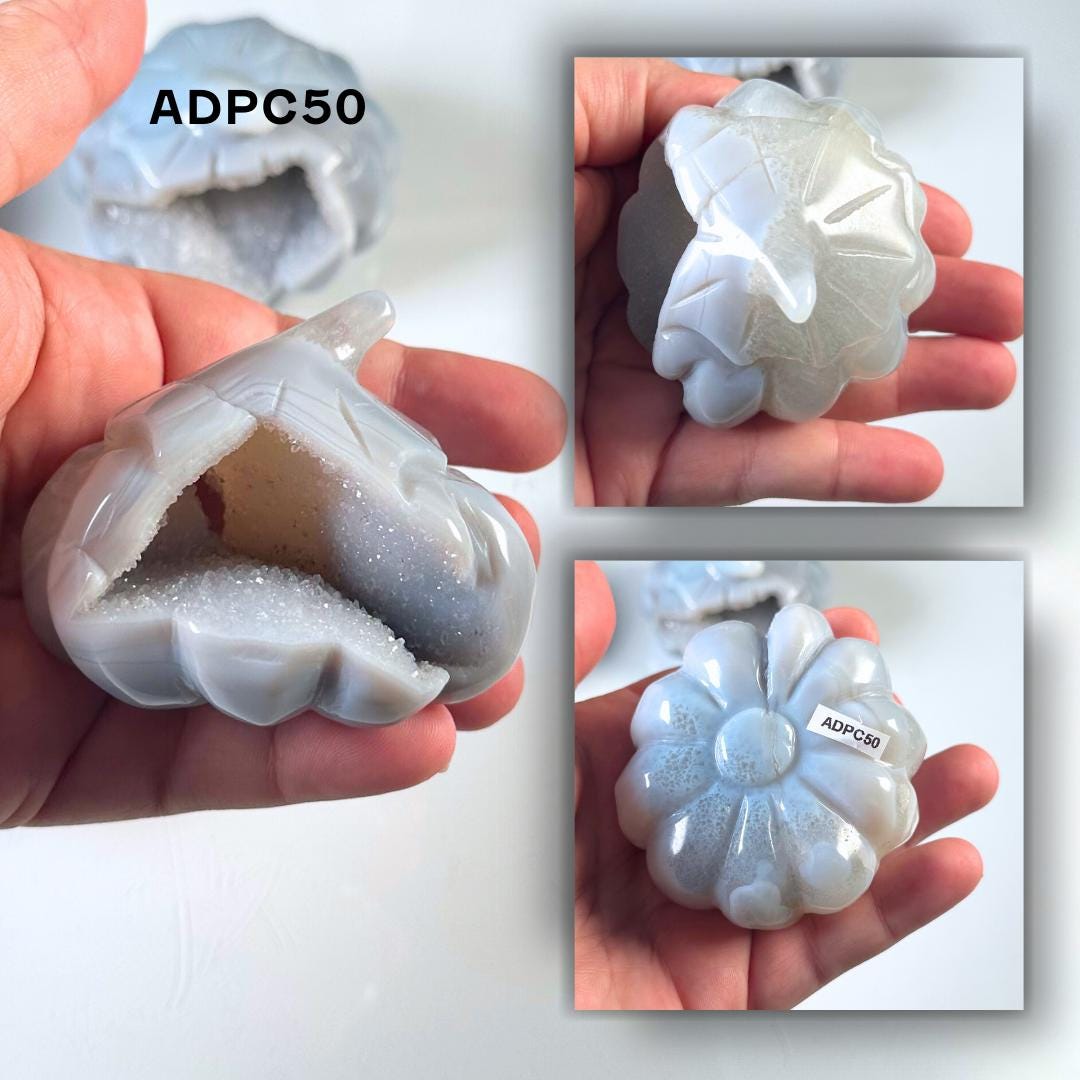 Druzy Agate Pumpkin Crystal Carving | Geode Statement Piece | US Seller