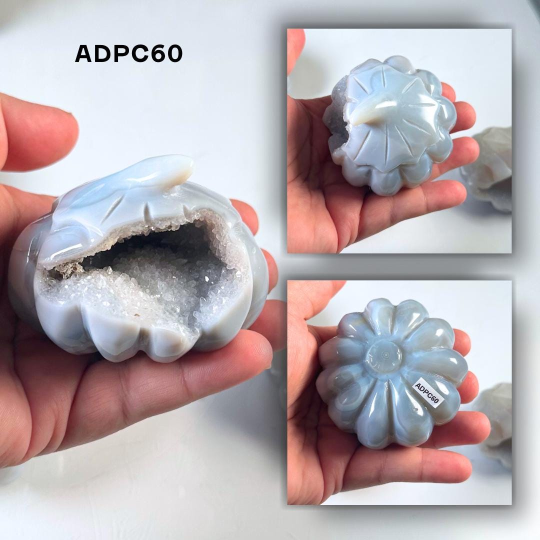 Druzy Agate Pumpkin Crystal Carving | Geode Statement Piece | US Seller