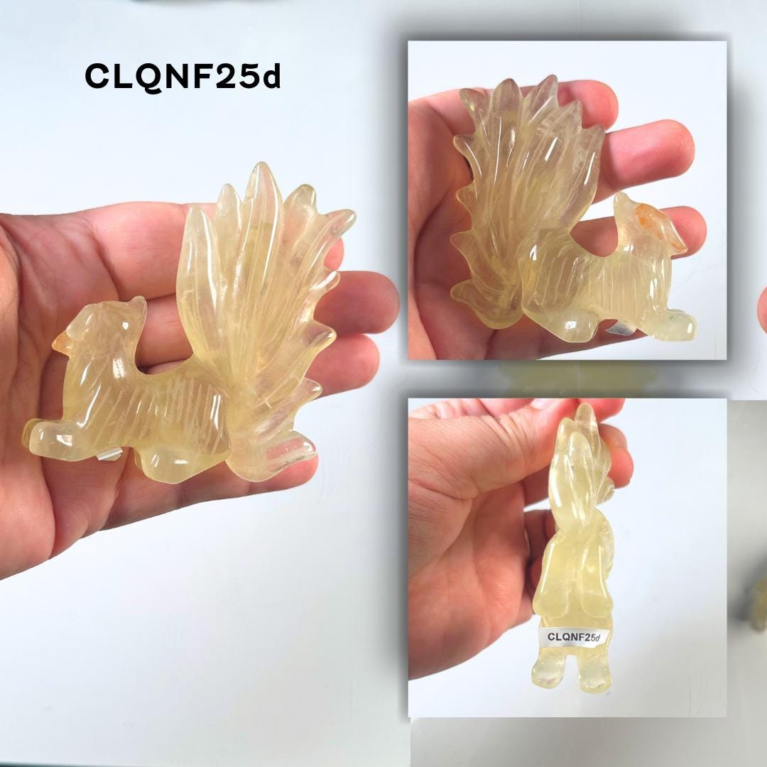 Citrine Nine Tail Fox Carving | US Seller | Protection, Healing Stone, Reiki, Energy