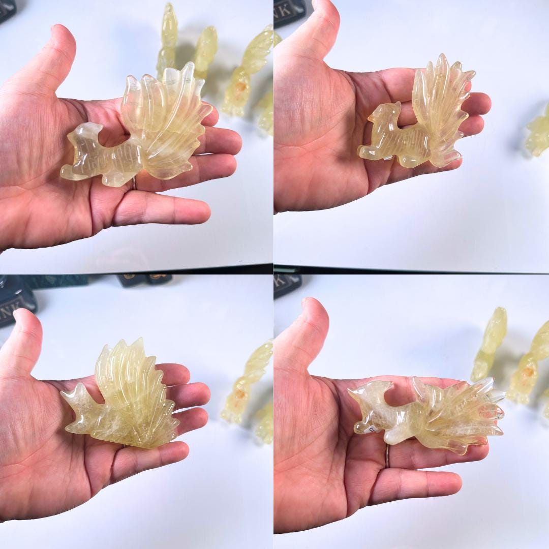 Citrine Nine Tail Fox Carving | US Seller | Protection, Healing Stone, Reiki, Energy