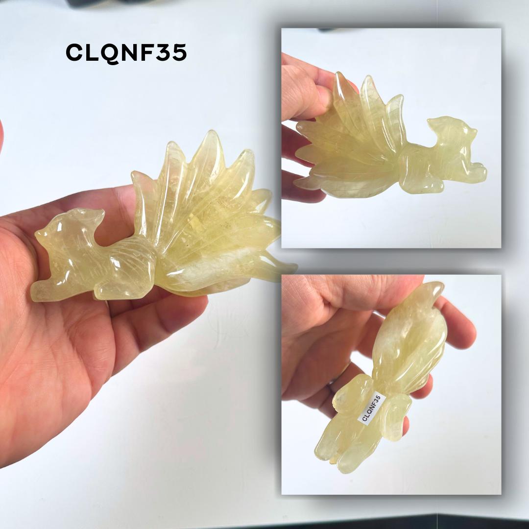 Citrine Nine Tail Fox Carving | US Seller | Protection, Healing Stone, Reiki, Energy