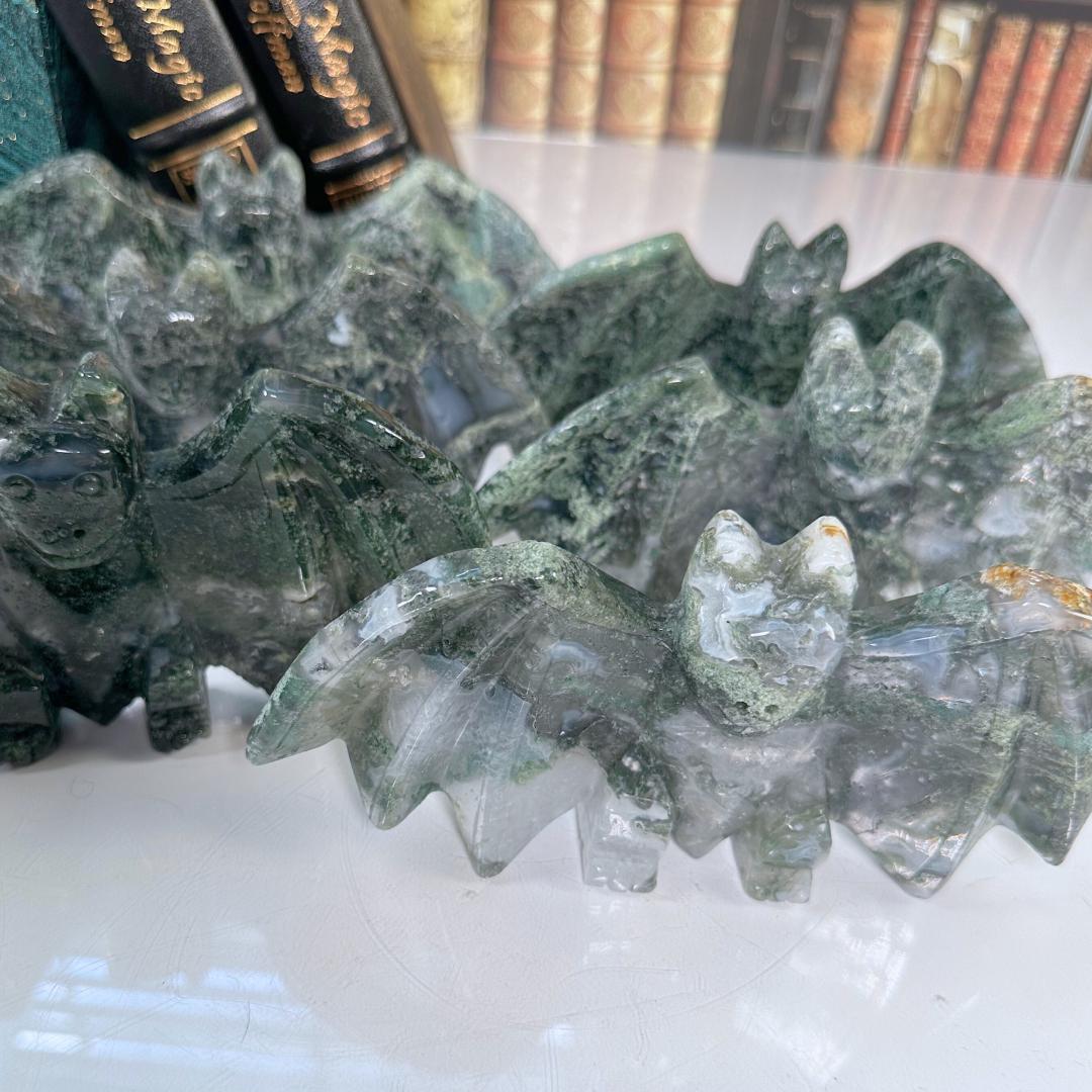 Druzy Moss Agate Bat Crystal Carving Geode Statement Piece