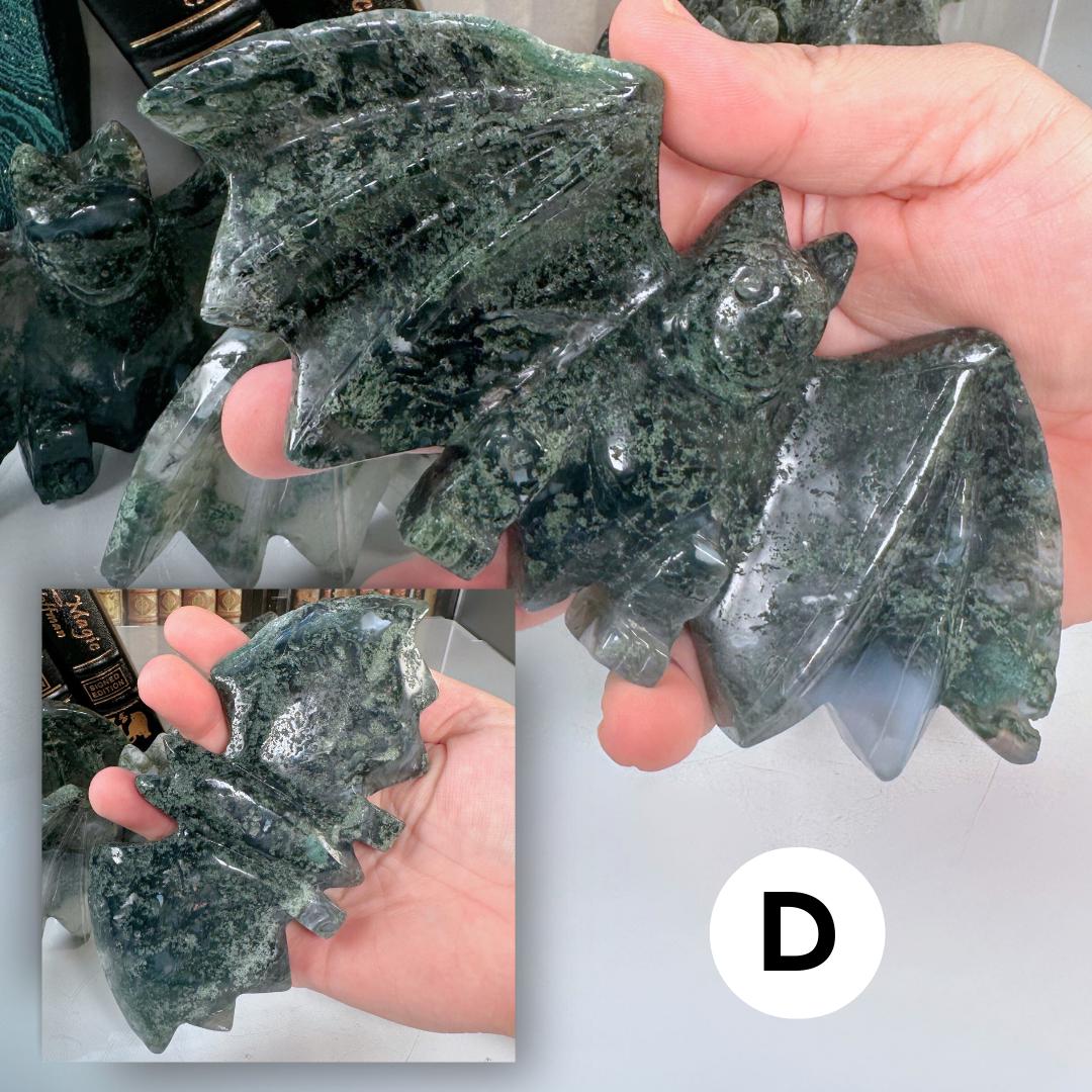 Druzy Moss Agate Bat Crystal Carving Geode Statement Piece