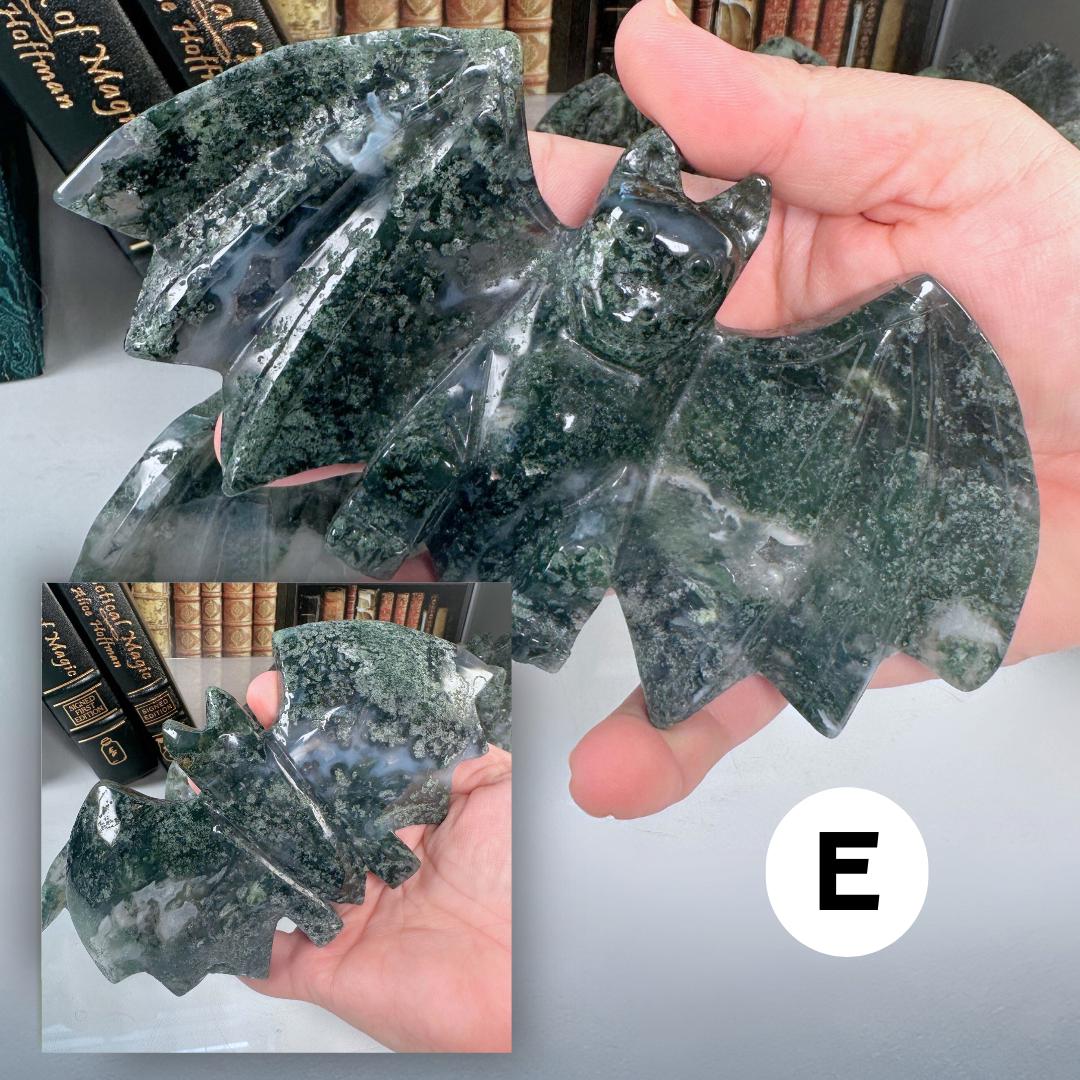 Druzy Moss Agate Bat Crystal Carving Geode Statement Piece