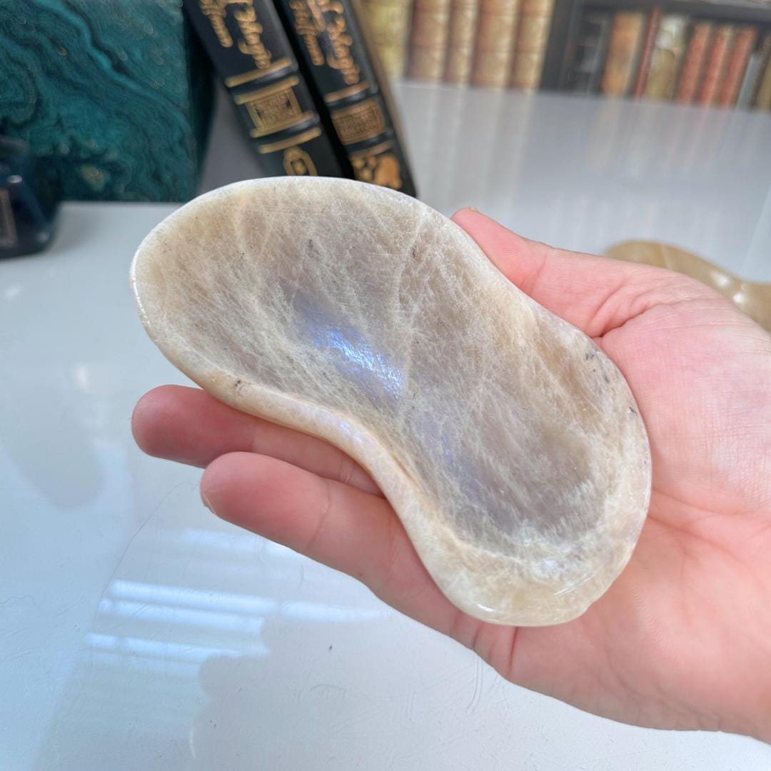 Flashy Blue Moonstone Bowl Sunstone | US Seller | Chakra Healing, Reiki Healing Altar Balance Intuition