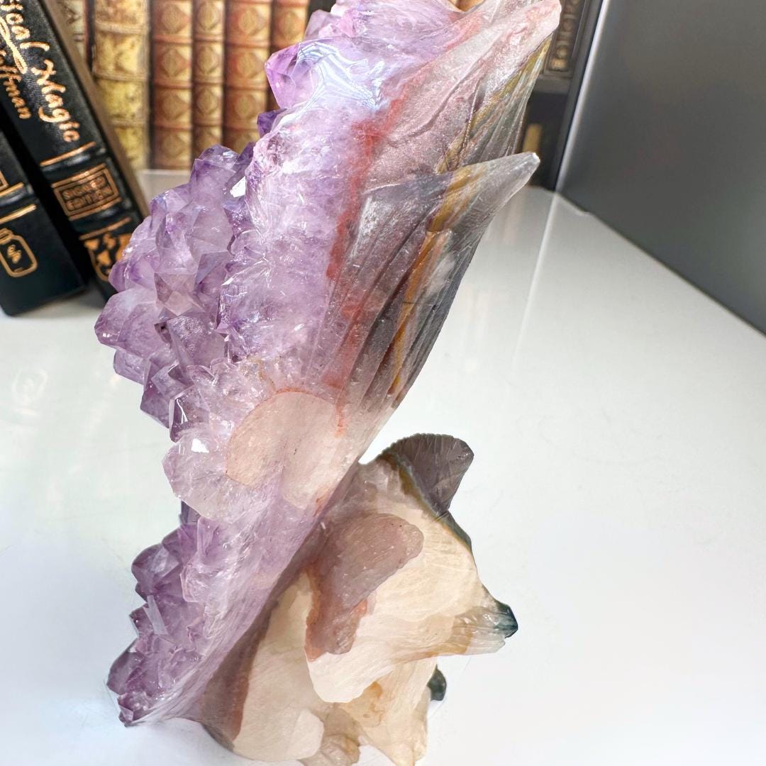 XL Druzy Agate Fox Crystal Carving Geode Statement Piece