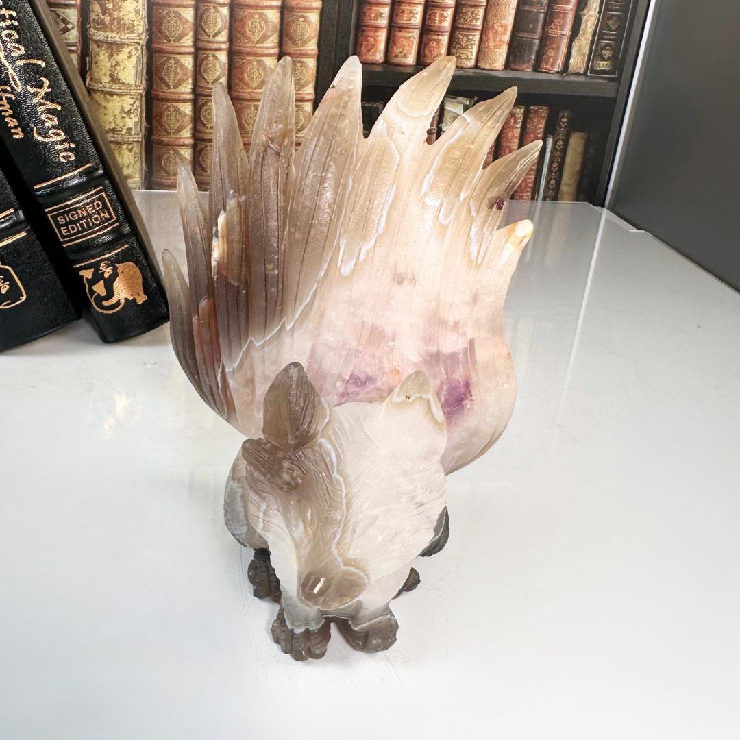 XL Druzy Agate Fox Crystal Carving Geode Statement Piece