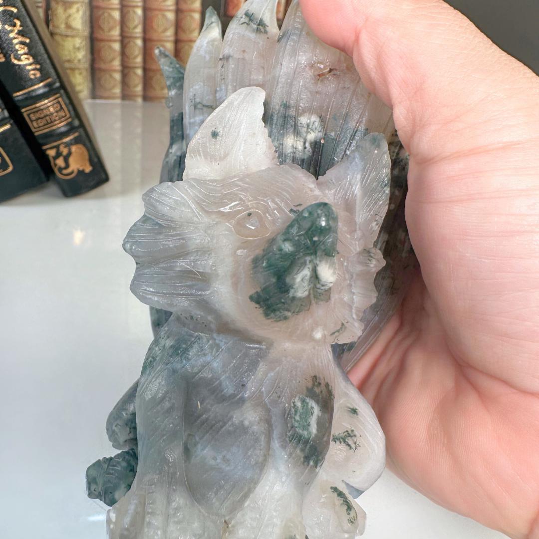 XL Druzy Moss Agate Fox Crystal Carving Geode Statement Piece