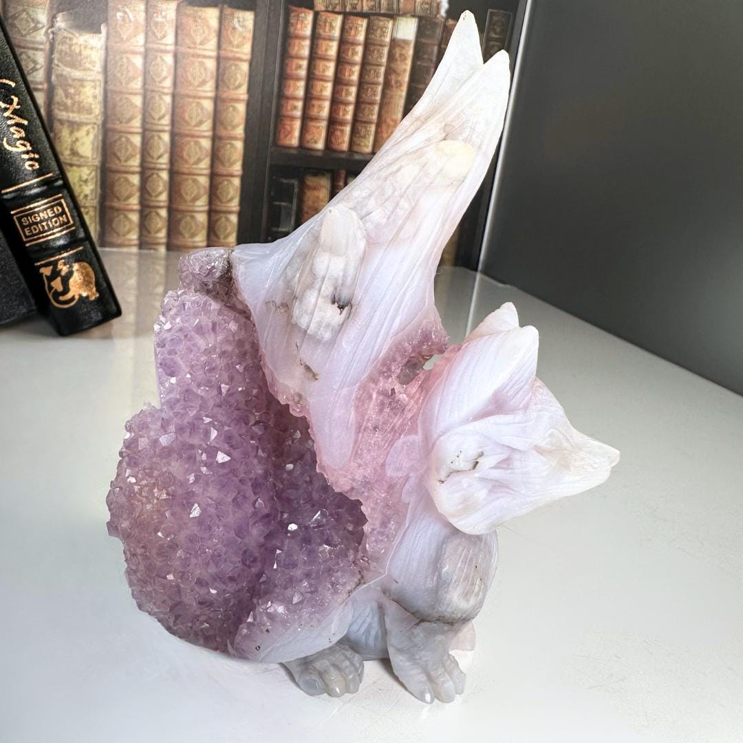 Druzy Agate Amethyst Fox Crystal Carving Geode Statement Piece