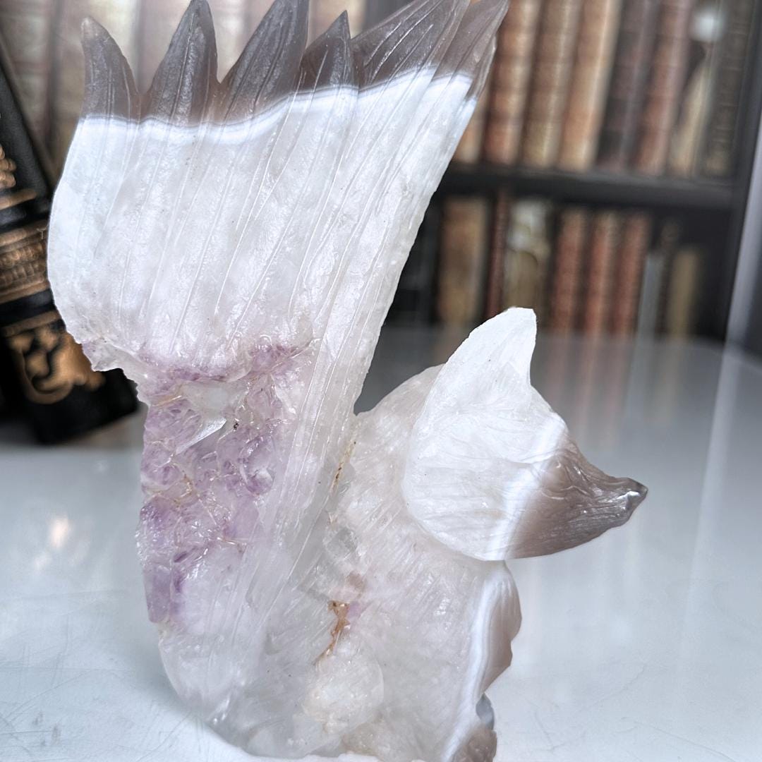 Druzy Agate Amethyst Fox Crystal Carving Geode Statement Piece