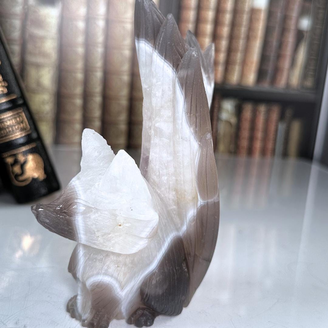Druzy Agate Amethyst Fox Crystal Carving Geode Statement Piece