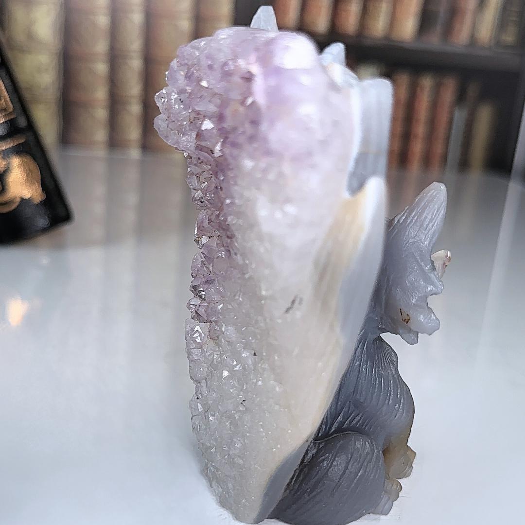Druzy Agate Amethyst Fox Crystal Carving Geode Statement Piece