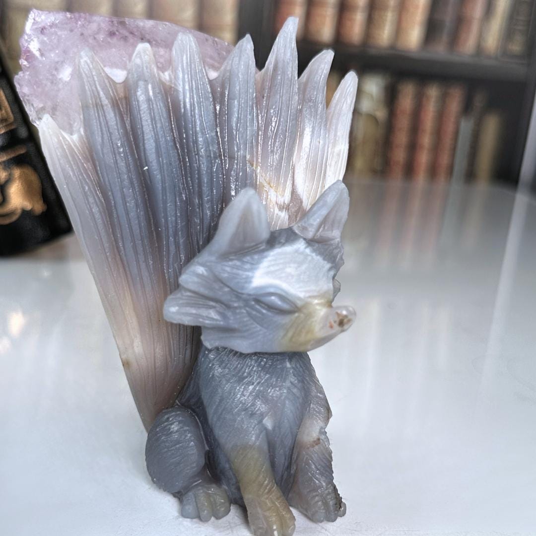 Druzy Agate Amethyst Fox Crystal Carving Geode Statement Piece