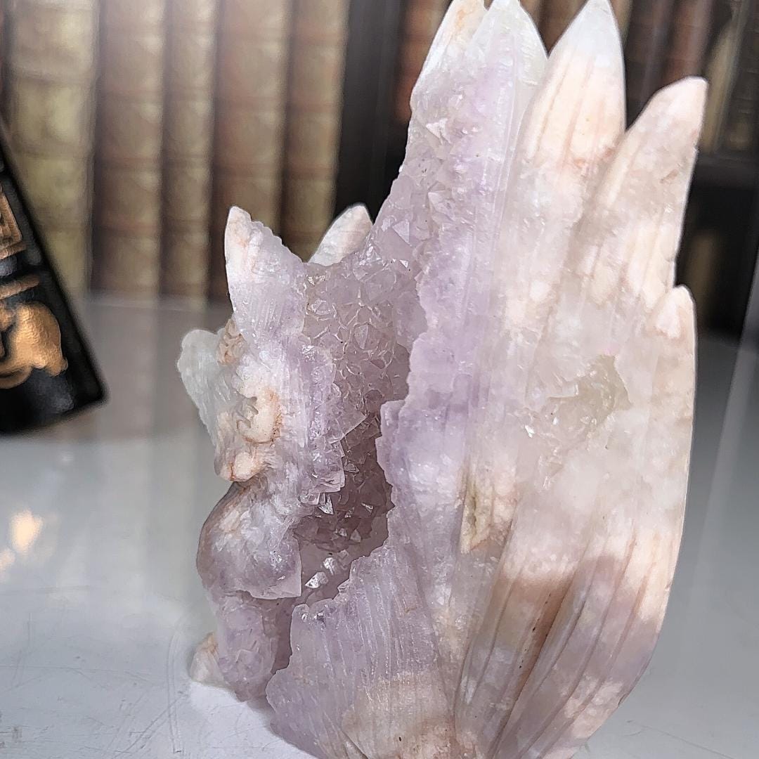 Druzy Flower Agate Pink Amethyst Fox Crystal Carving Geode Statement Piece
