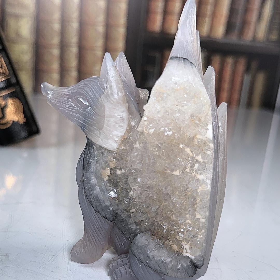 Druzy Agate Fox Crystal Carving Geode Statement Piece