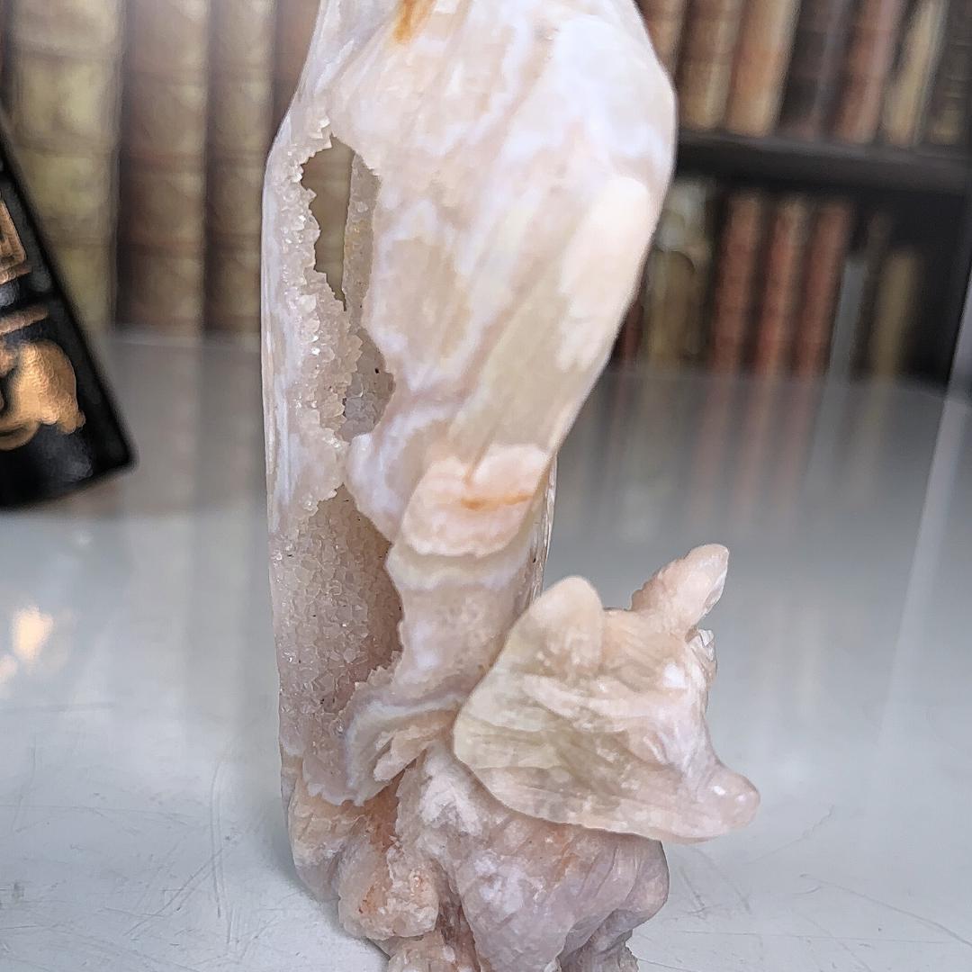 Druzy Flower Agate Pink Amethyst Fox Crystal Carving Geode Statement Piece