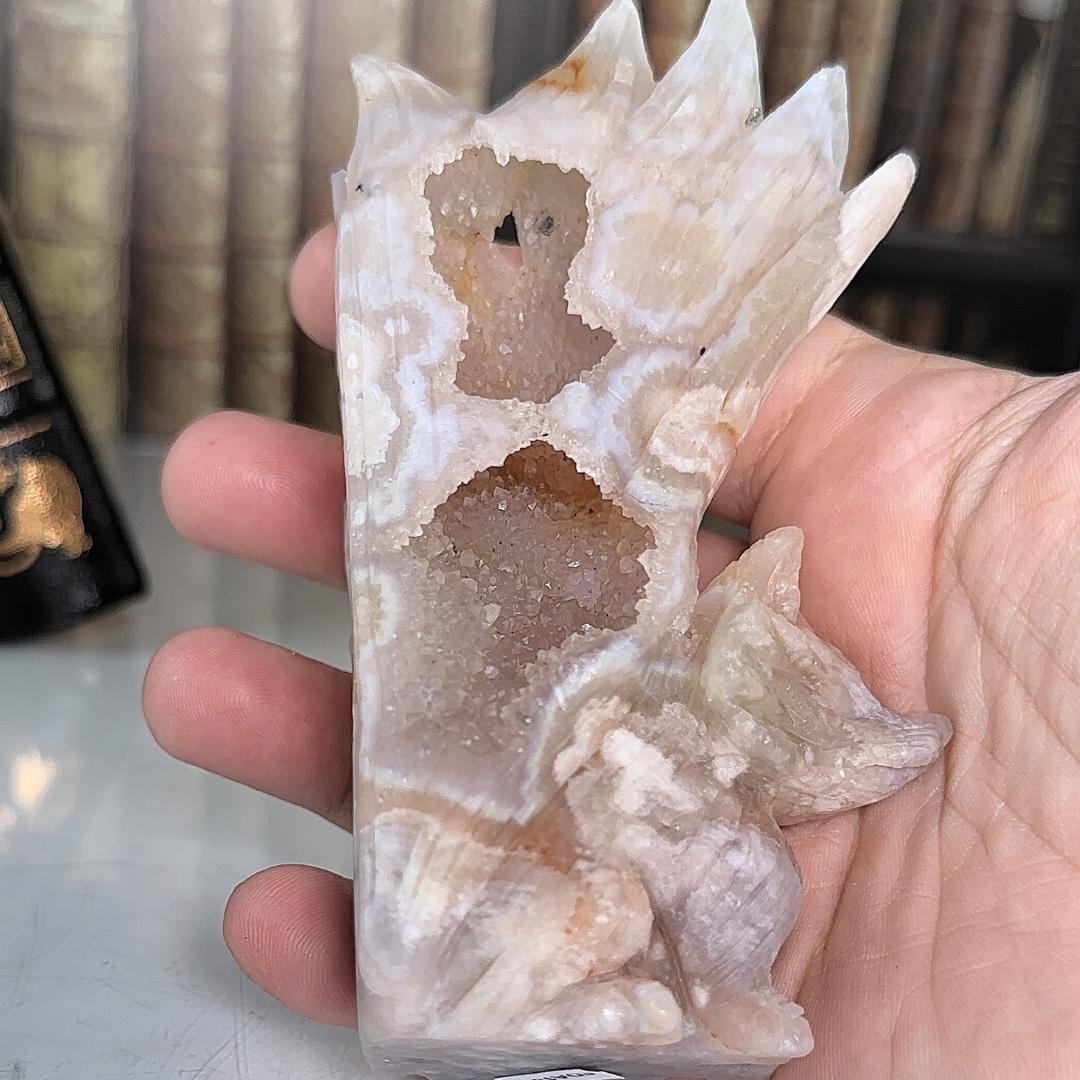 Druzy Flower Agate Pink Amethyst Fox Crystal Carving Geode Statement Piece