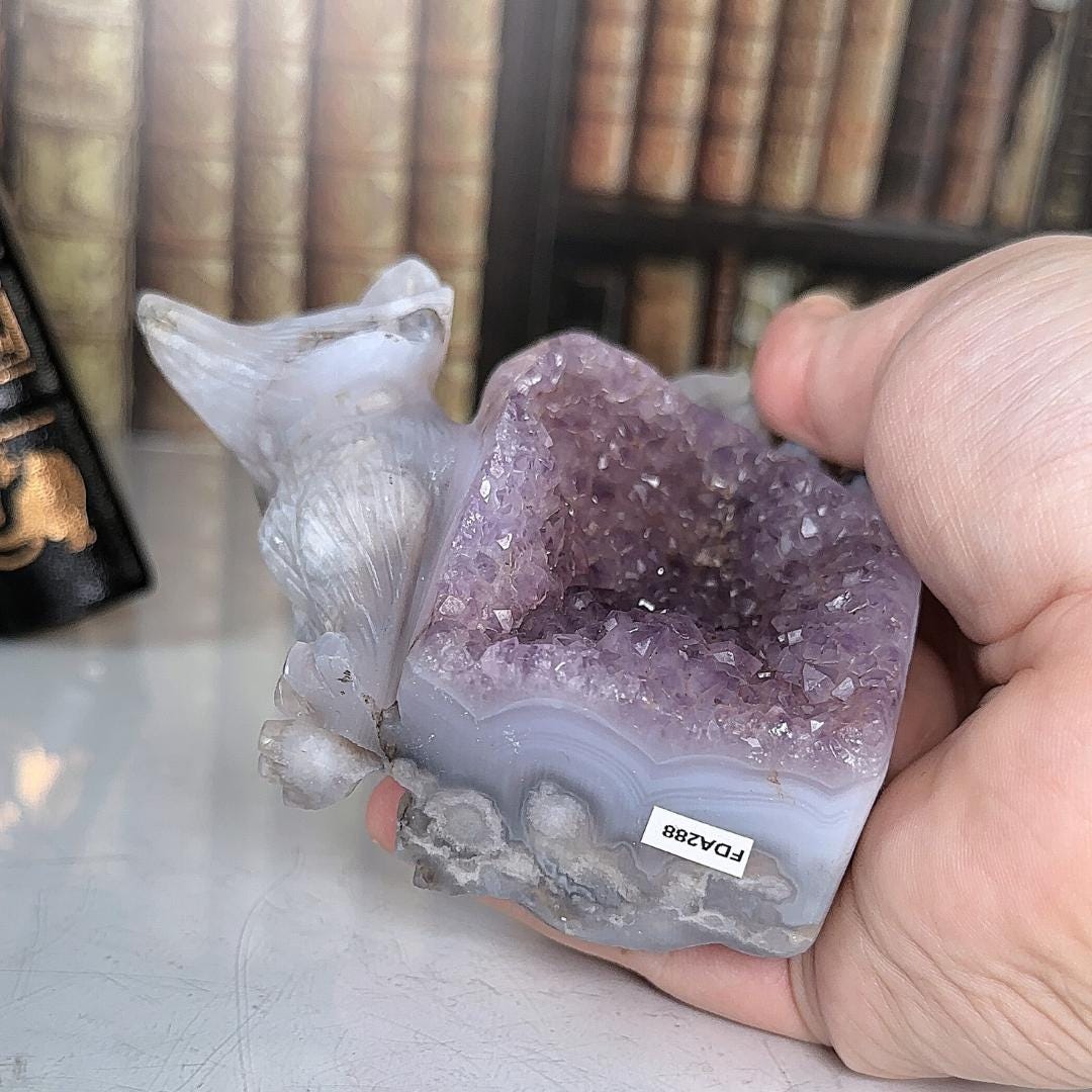 Druzy Agate Amethyst Fox Crystal Carving Geode Statement Piece