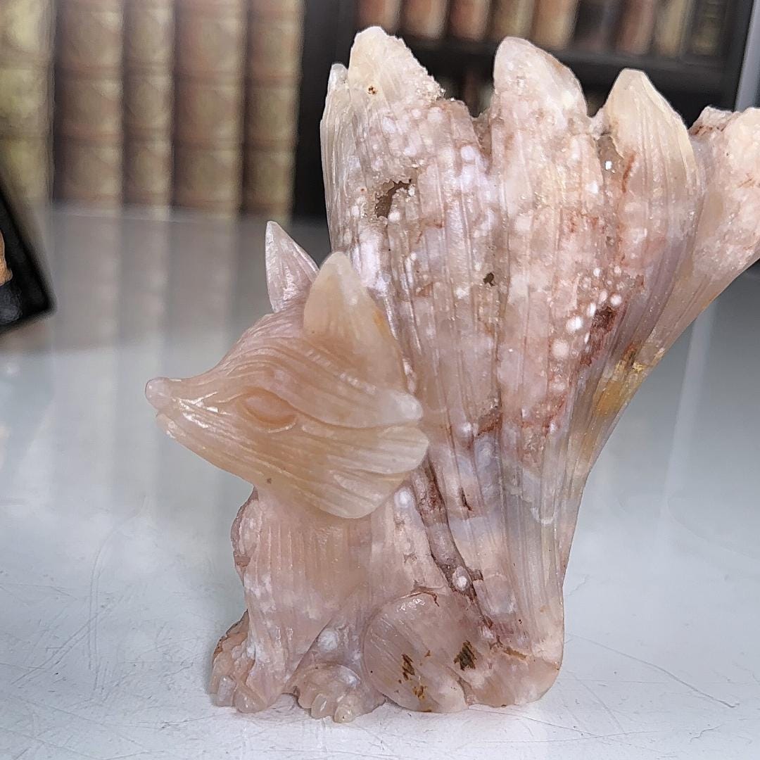 Druzy Flower Agate Pink Amethyst Fox Crystal Carving Geode Statement Piece