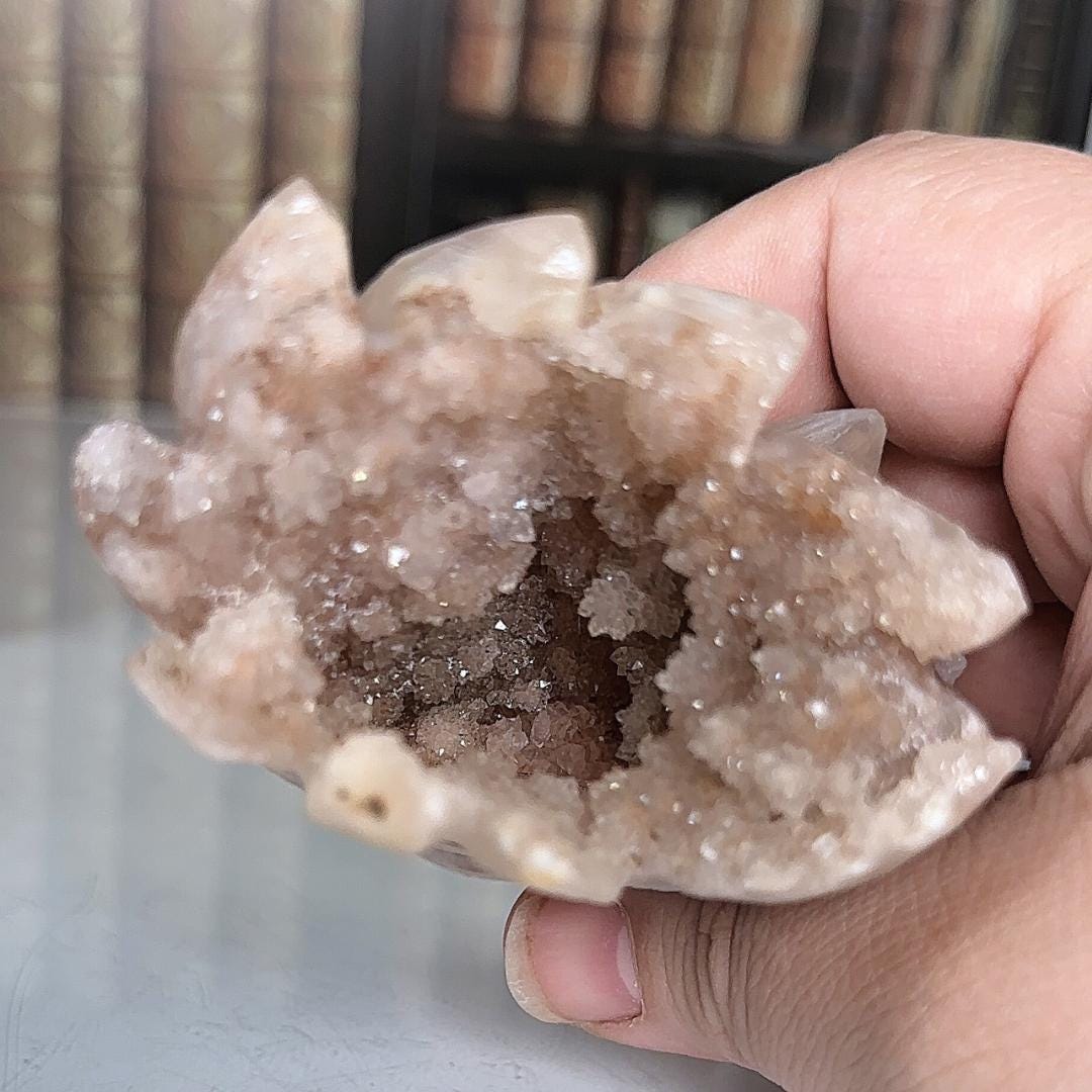 Druzy Flower Agate Pink Amethyst Fox Crystal Carving Geode Statement Piece