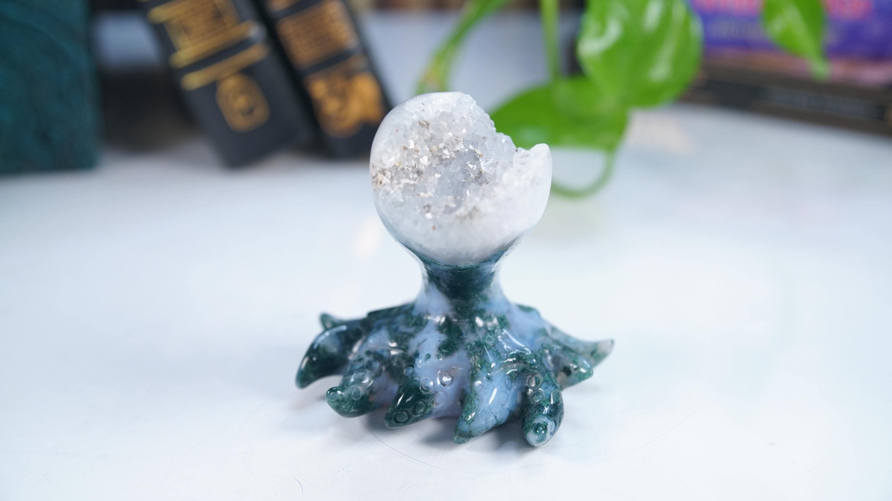 Druzy Moss Agate Octopus Crystal Penguin Carving Geode Statement Piece