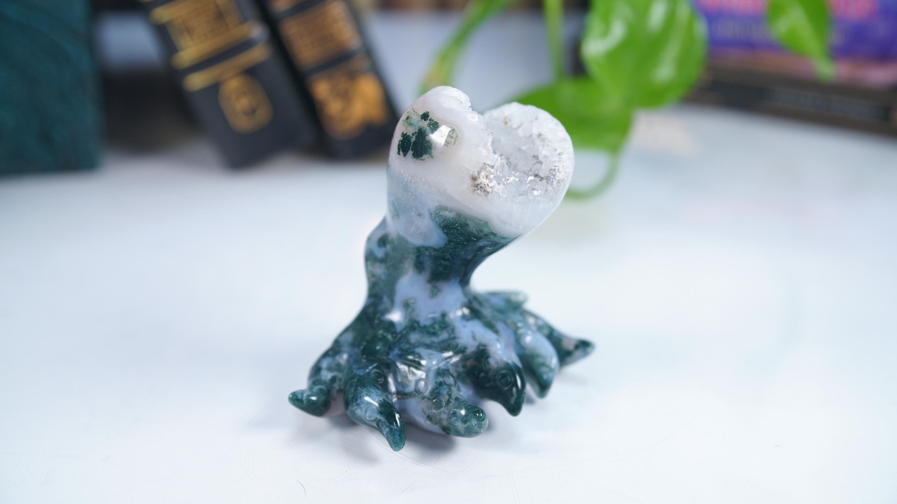 Druzy Moss Agate Octopus Crystal Penguin Carving Geode Statement Piece