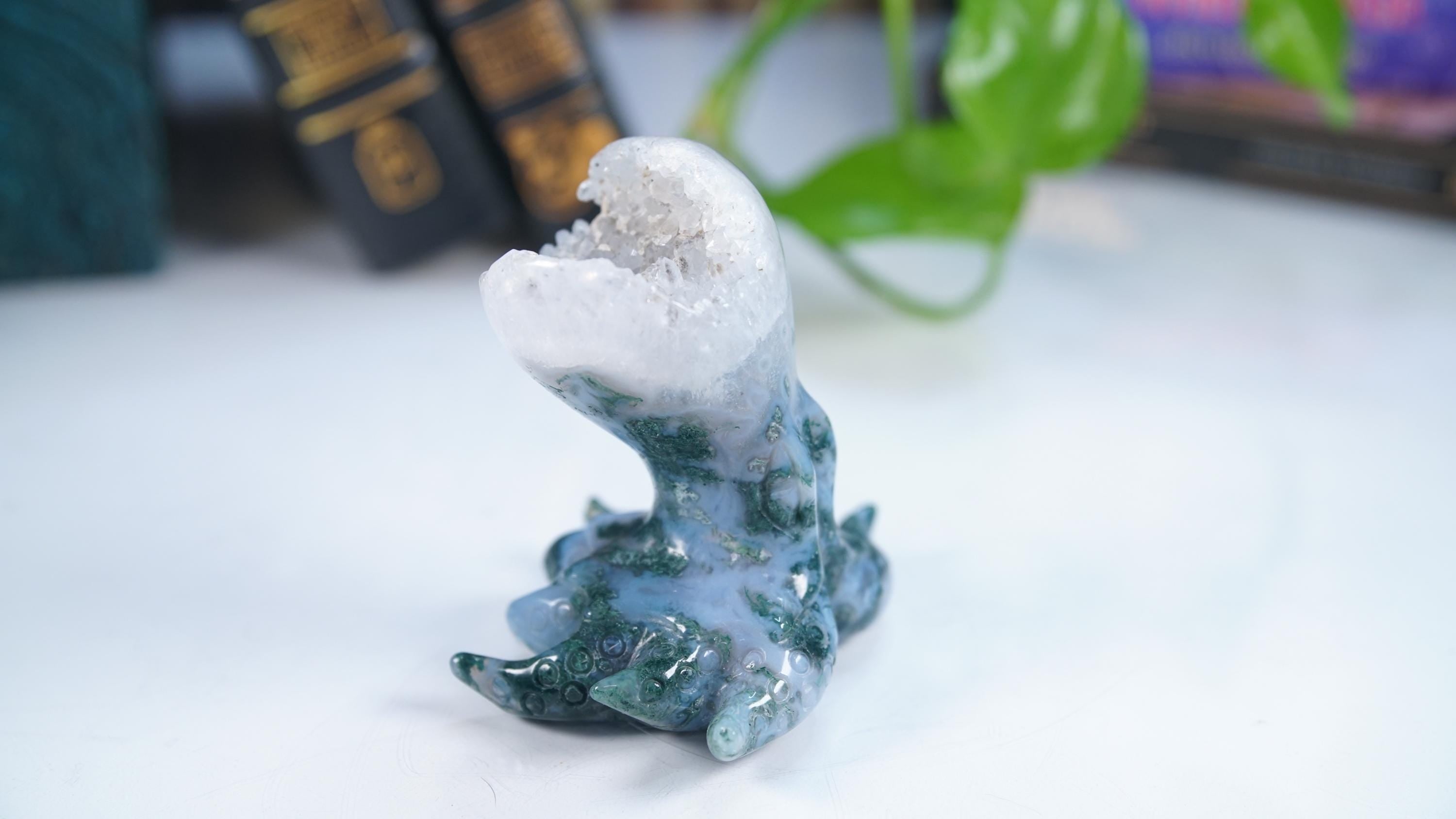 Druzy Moss Agate Octopus Crystal Penguin Carving Geode Statement Piece