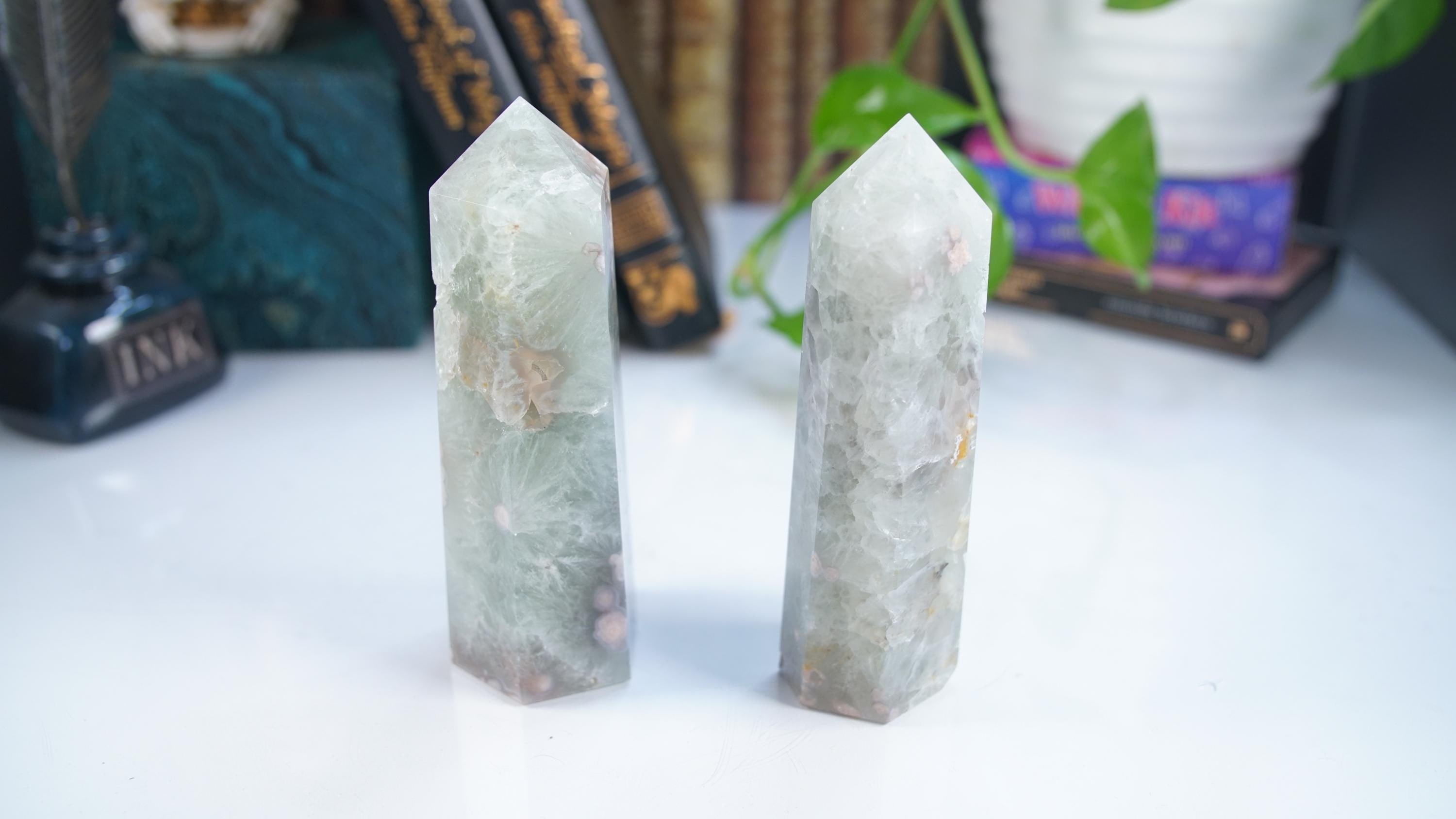 Green Quartz Pink Amethyst Tower Points Wand Spiritual Meditation Energy Reiki Quartz Stone Points Healing Love