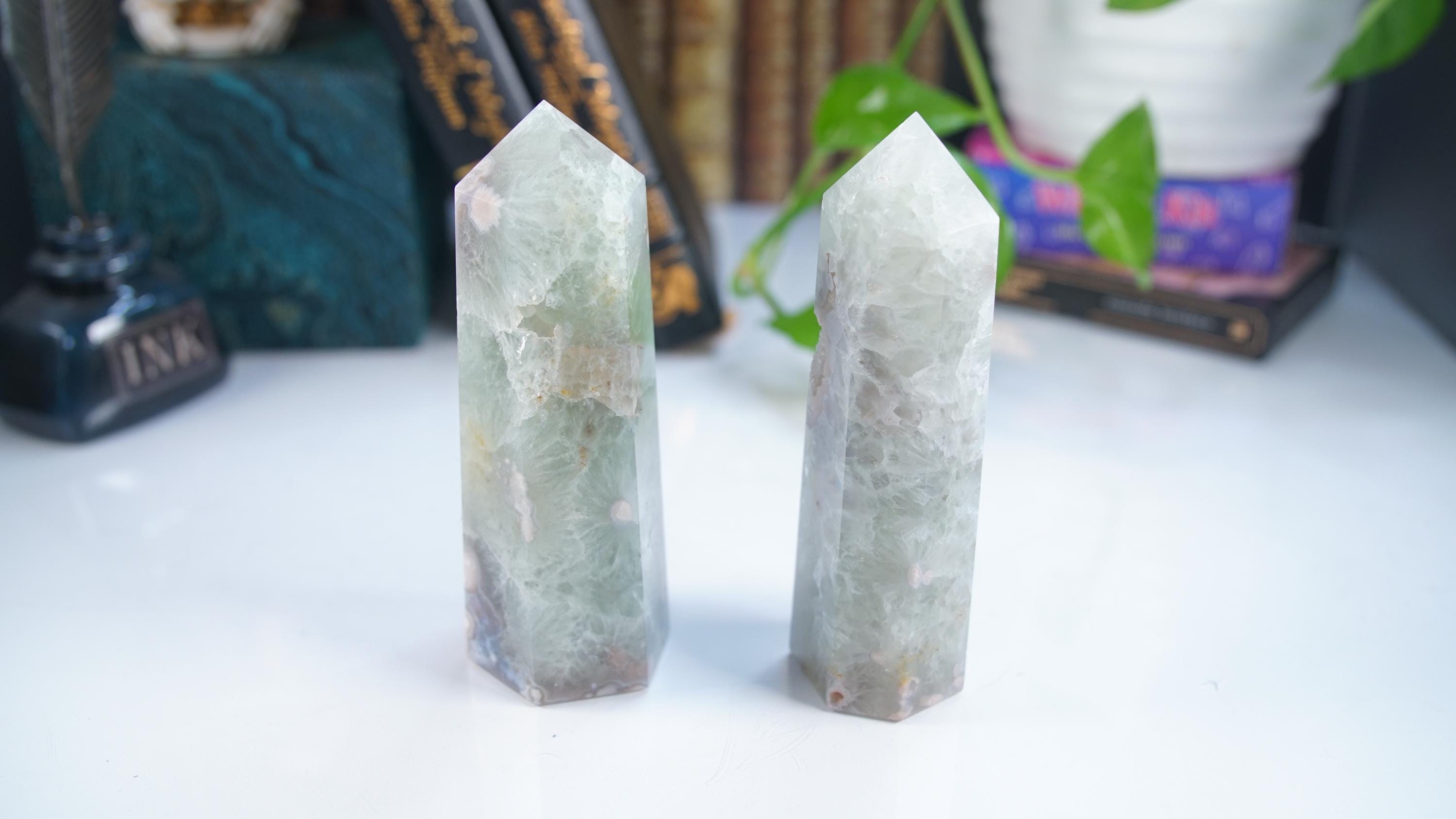 Green Quartz Pink Amethyst Tower Points Wand Spiritual Meditation Energy Reiki Quartz Stone Points Healing Love