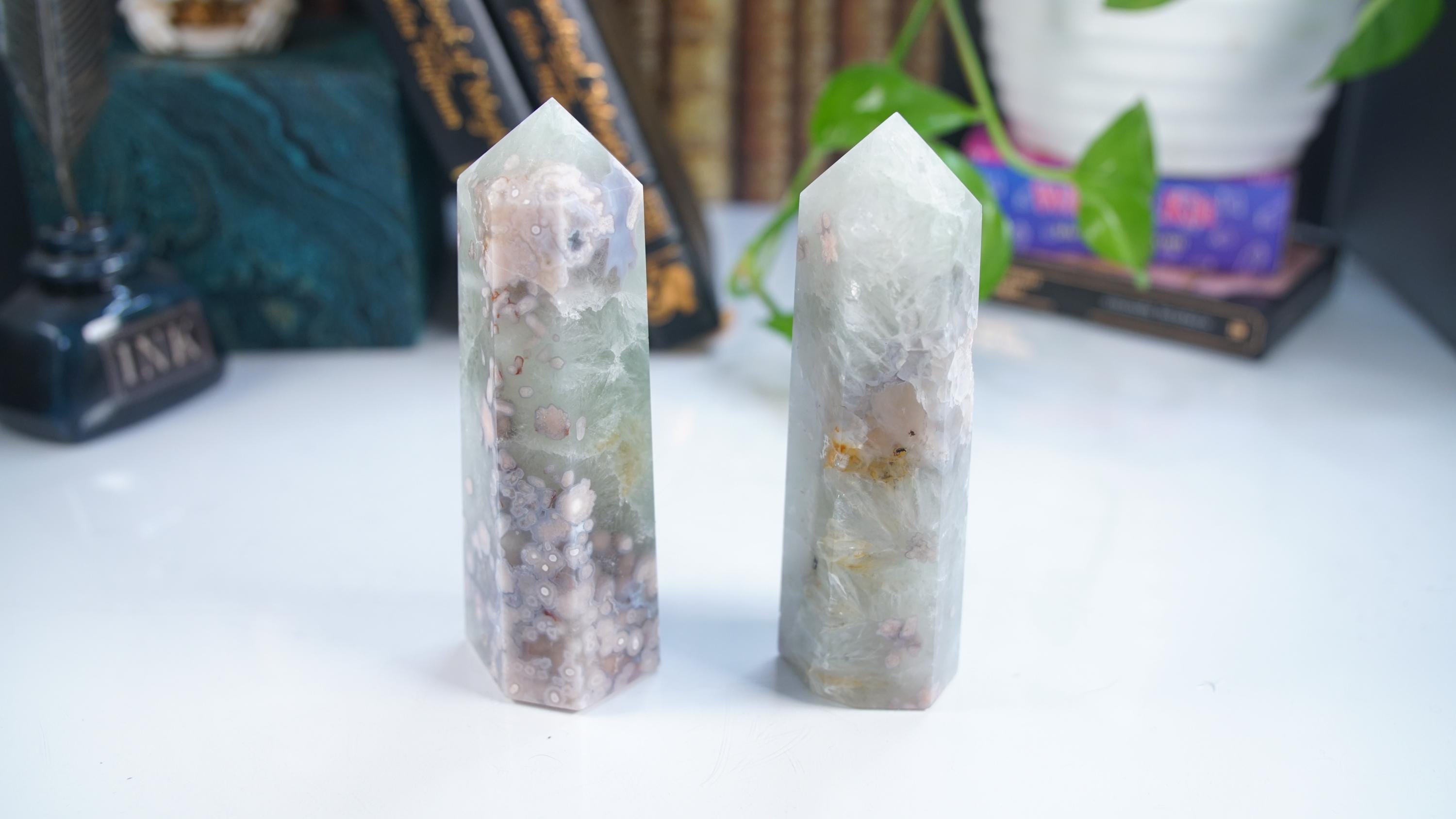 Green Quartz Pink Amethyst Tower Points Wand Spiritual Meditation Energy Reiki Quartz Stone Points Healing Love