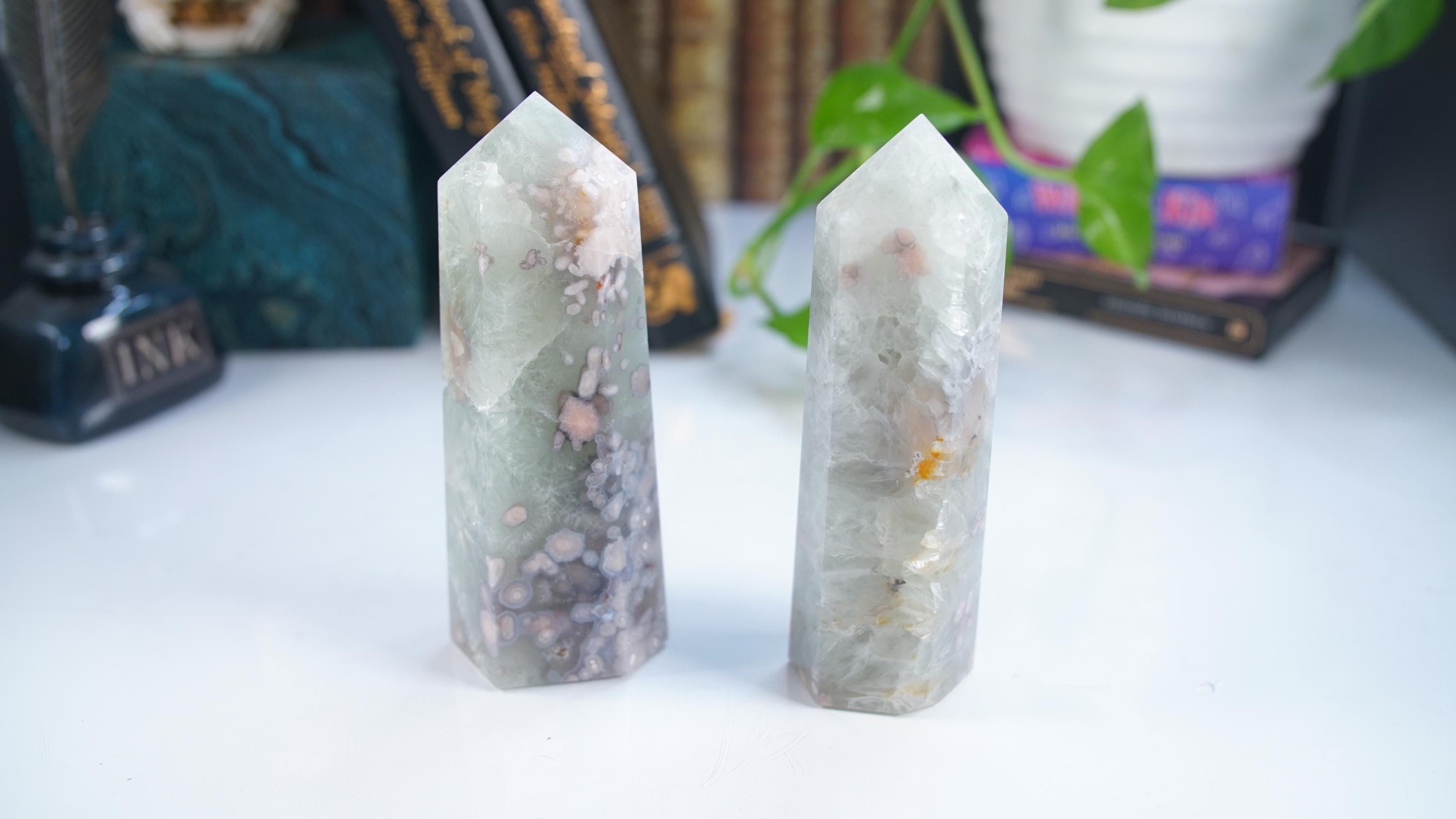 Green Quartz Pink Amethyst Tower Points Wand Spiritual Meditation Energy Reiki Quartz Stone Points Healing Love