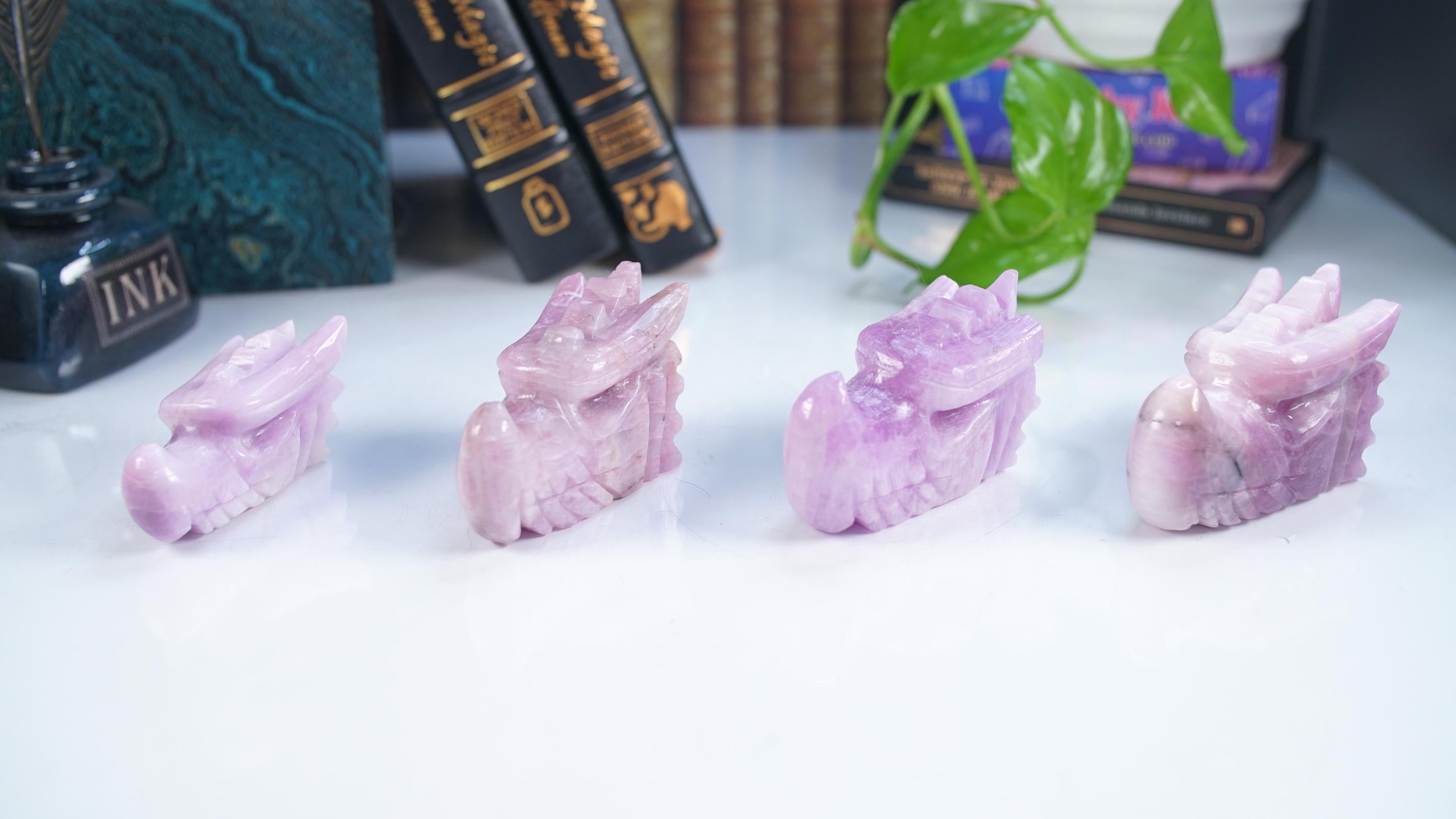 Kunzite Dragon Head Healing Crystal Druzy Moss Agate Carving Stone Statue Energy Goddess Body Energy Reiki Altar