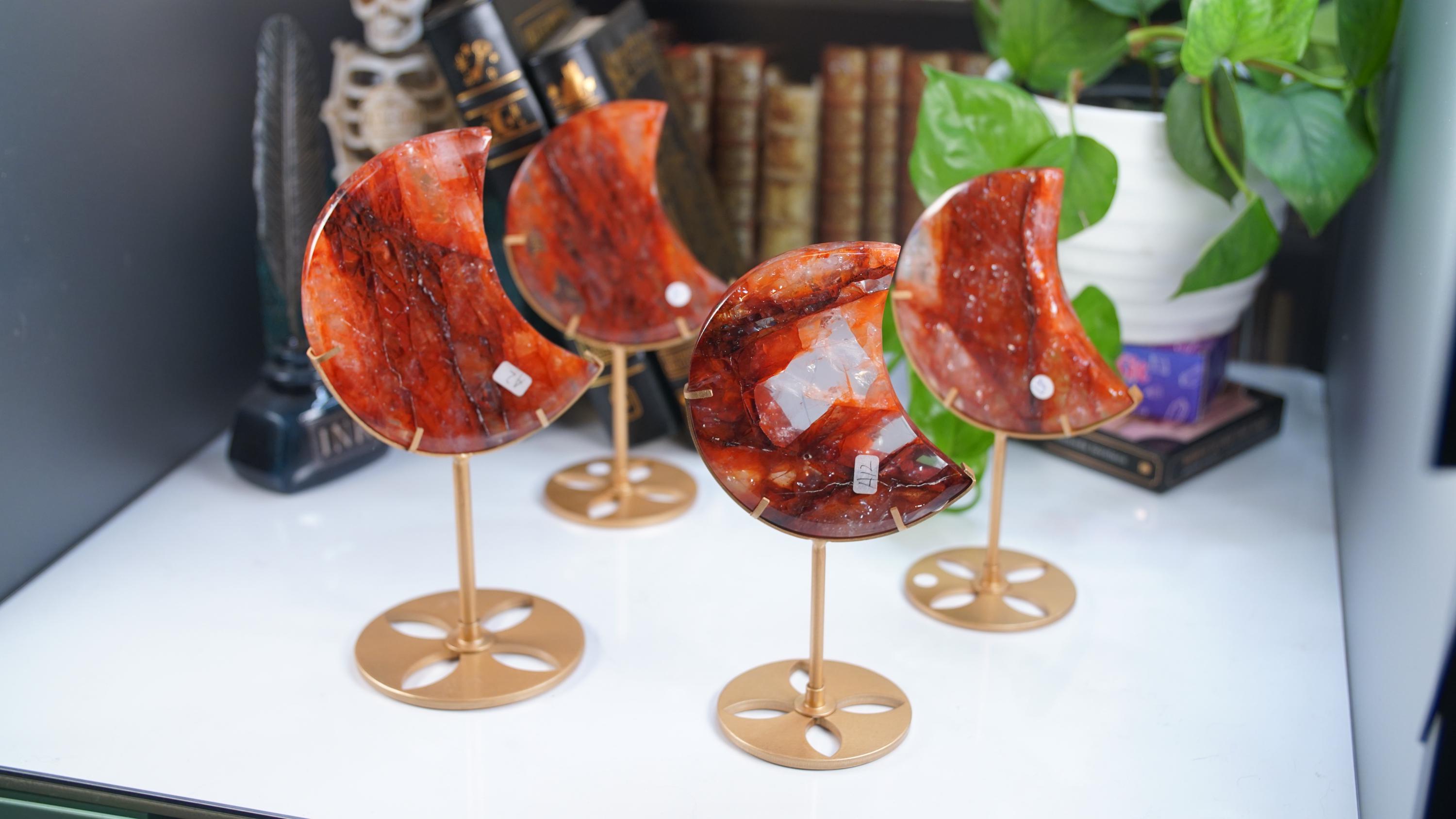 Fire Quartz Moon With Stand | High Quality Crystal | Rose Quartz | US Seller