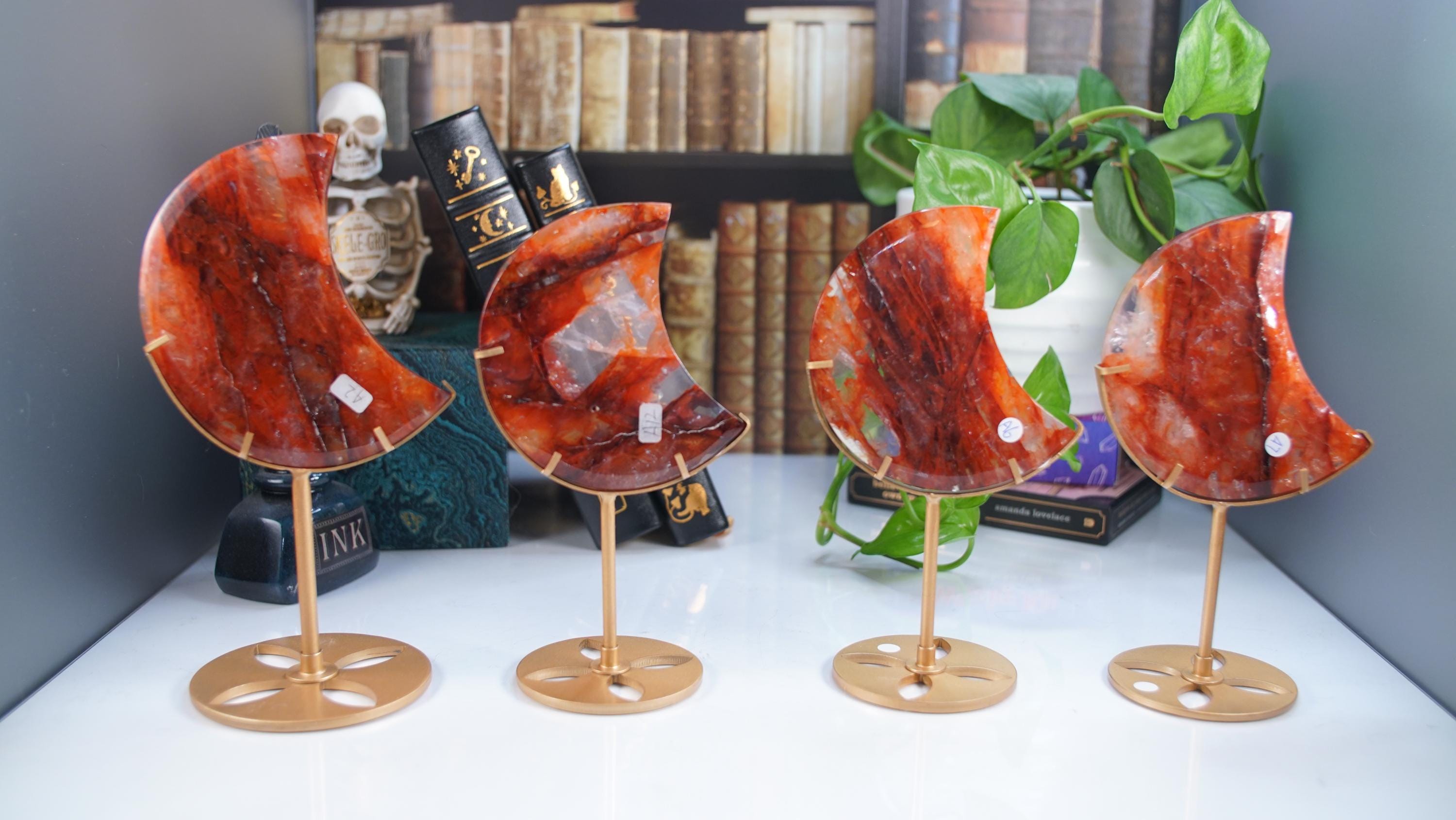 Fire Quartz Moon With Stand | High Quality Crystal | Rose Quartz | US Seller