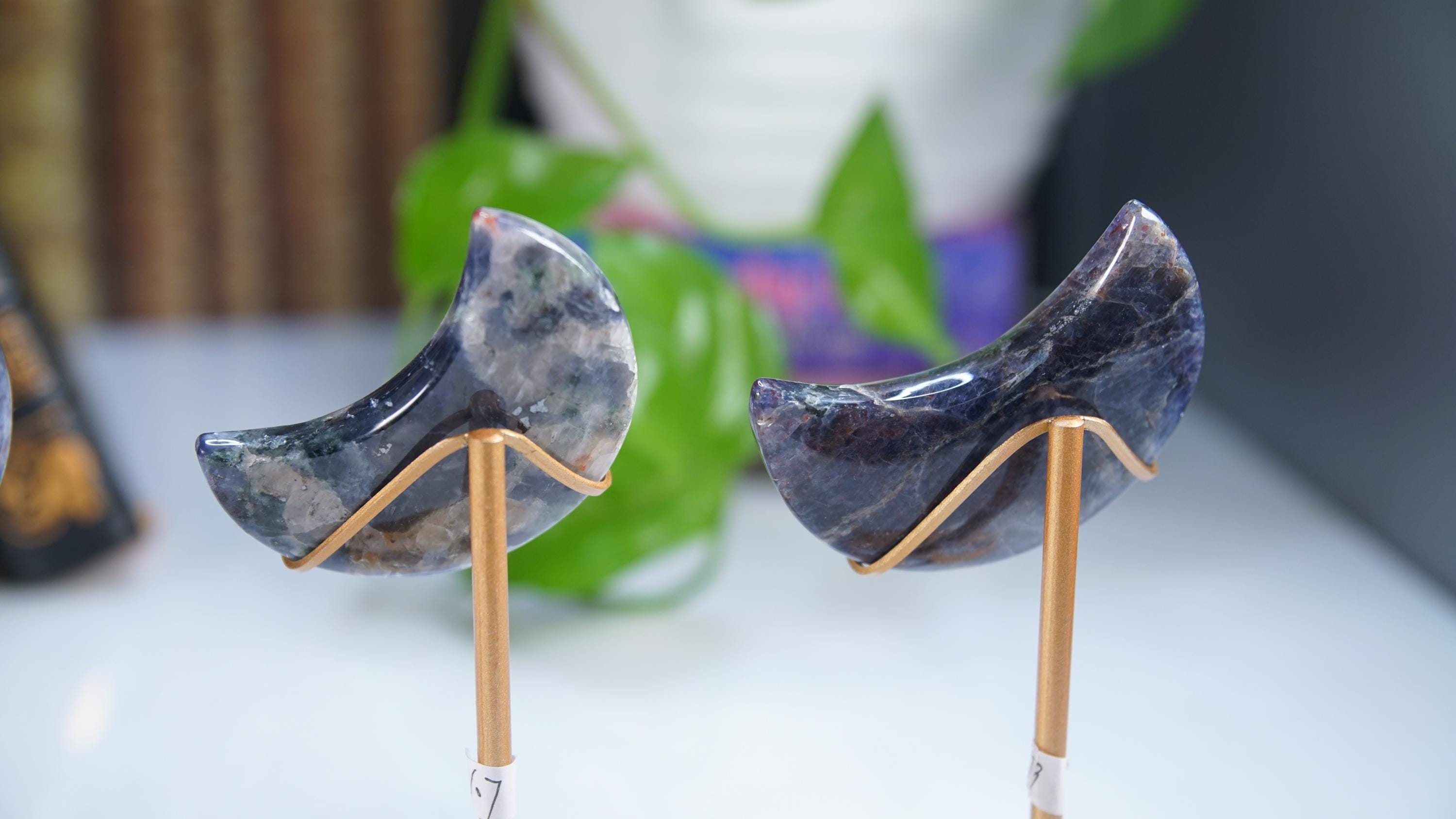 Iolite Quartz Moon With Stand | High Quality Crystal | US Seller