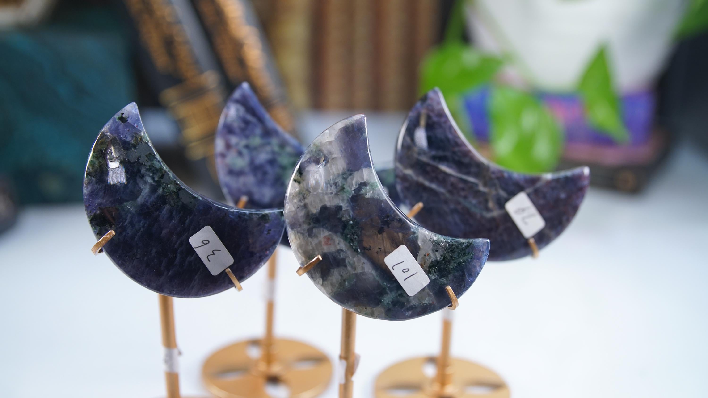 Iolite Quartz Moon With Stand | High Quality Crystal | US Seller