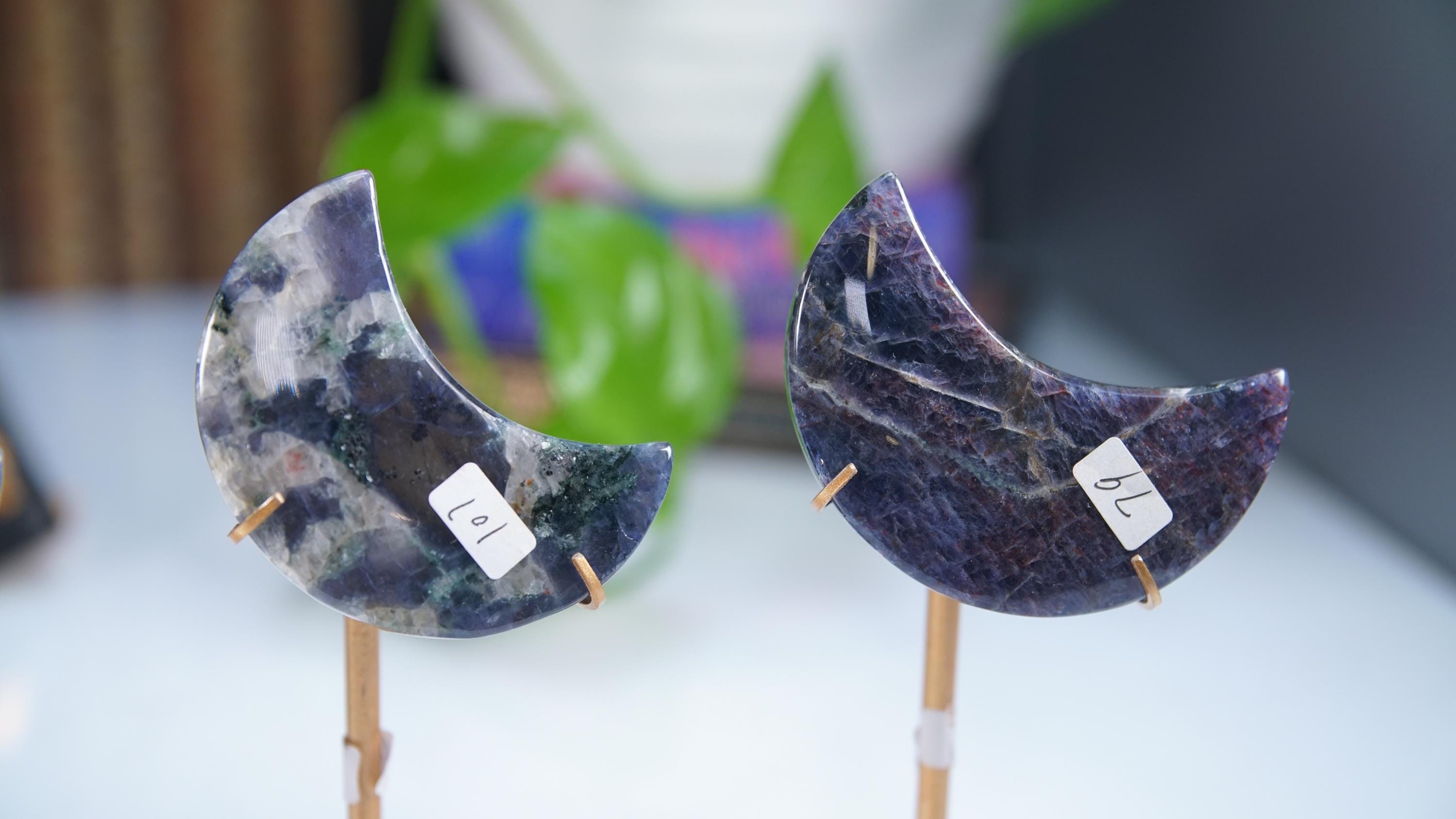 Iolite Quartz Moon With Stand | High Quality Crystal | US Seller