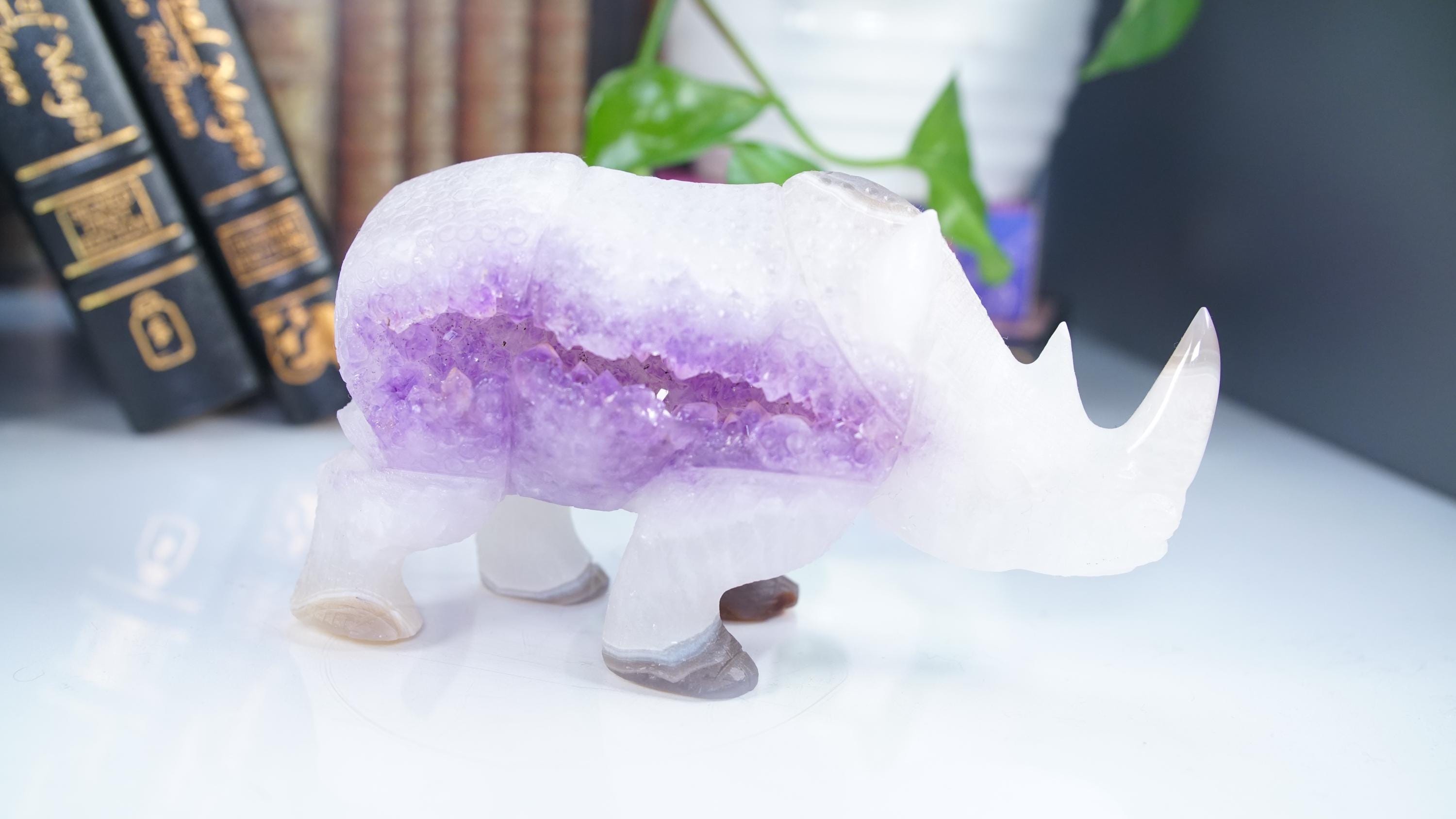 XL Druzy Agate Rhino Crystal Carving Geode Statement Piece