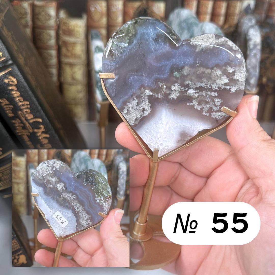 Moss Agate Heart With Stand | High Quality Crystal | Moss Agate | US Seller