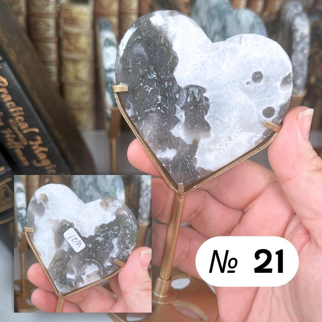 Moss Agate Heart With Stand | High Quality Crystal | Moss Agate | US Seller