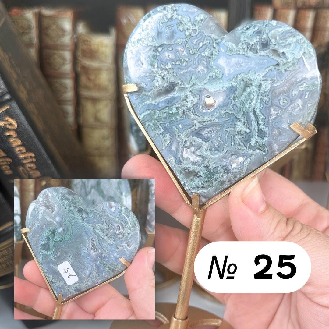 Moss Agate Heart With Stand | High Quality Crystal | Moss Agate | US Seller