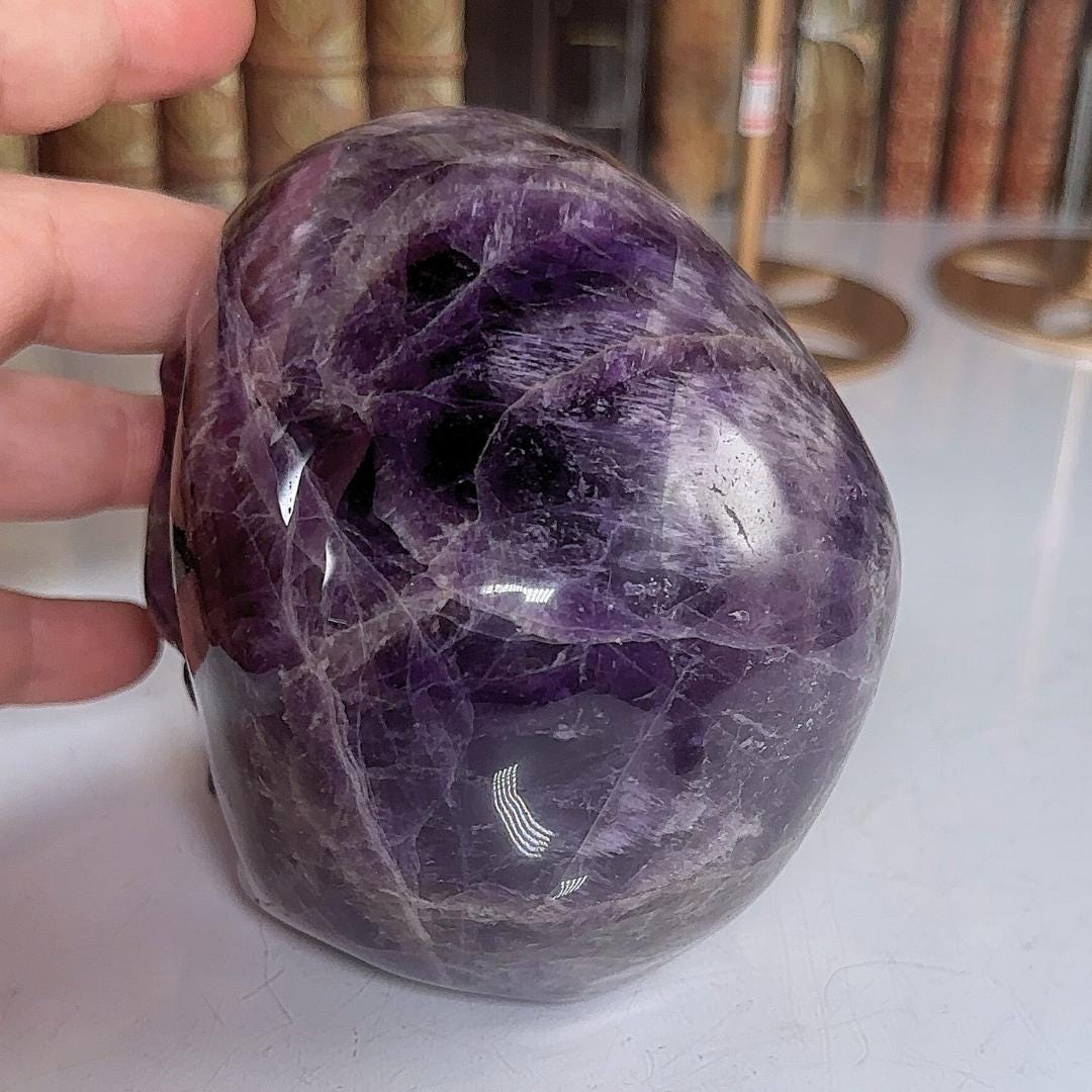 XL Amethyst Crystal Skull Carving, Chevron Healing Quartz Crystal Dream Amethyst Altar Feng Shui Altar Energy