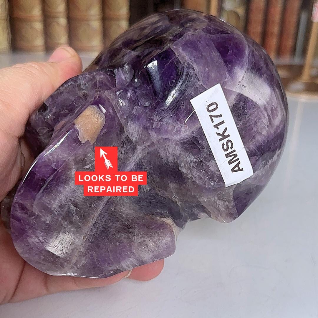 XL Amethyst Crystal Skull Carving, Chevron Healing Quartz Crystal Dream Amethyst Altar Feng Shui Altar Energy