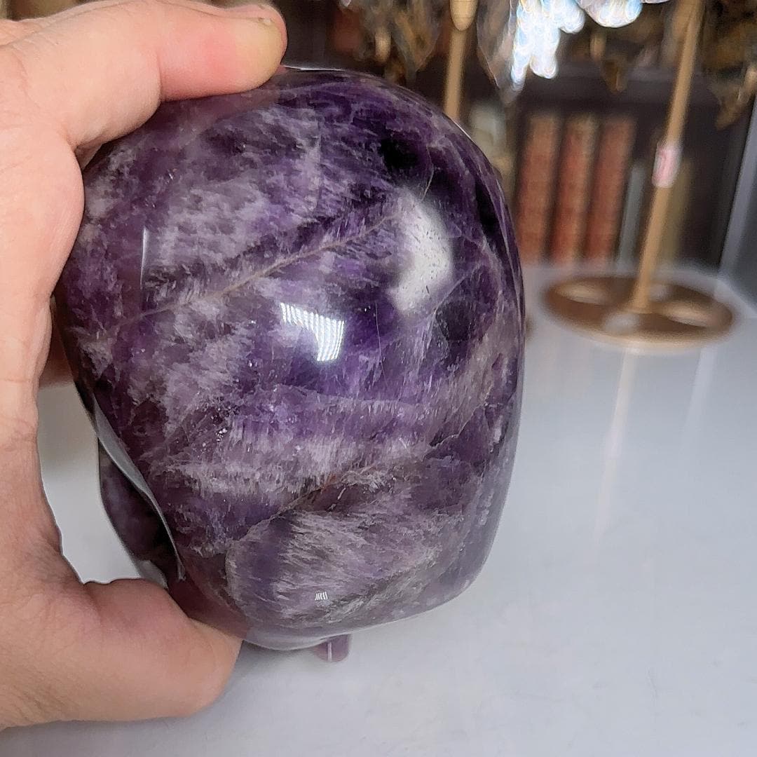 XL Amethyst Crystal Skull Carving, Chevron Healing Quartz Crystal Dream Amethyst Altar Feng Shui Altar Energy