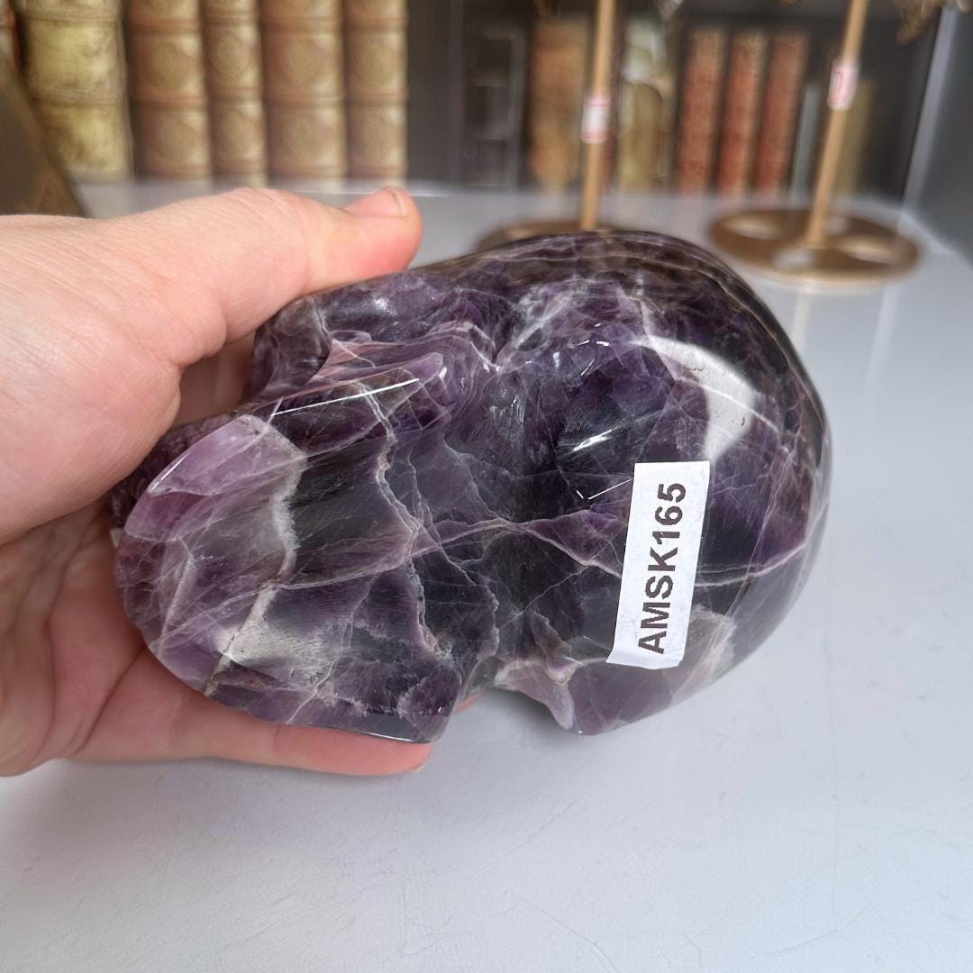 XL Amethyst Crystal Skull Carving, Chevron Healing Quartz Crystal Dream Amethyst Altar Feng Shui Altar Energy