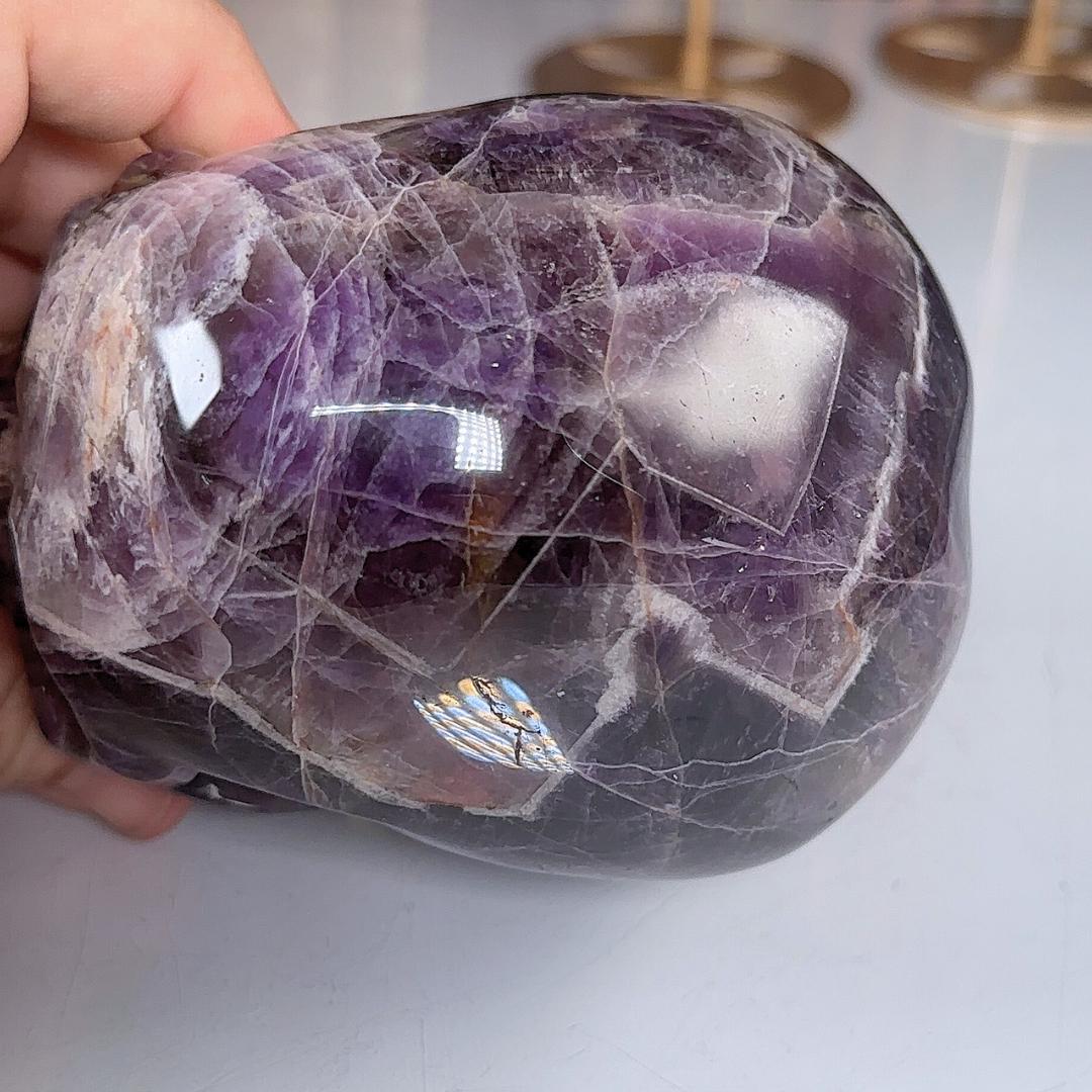 XL Amethyst Crystal Skull Carving, Chevron Healing Quartz Crystal Dream Amethyst Altar Feng Shui Altar Energy