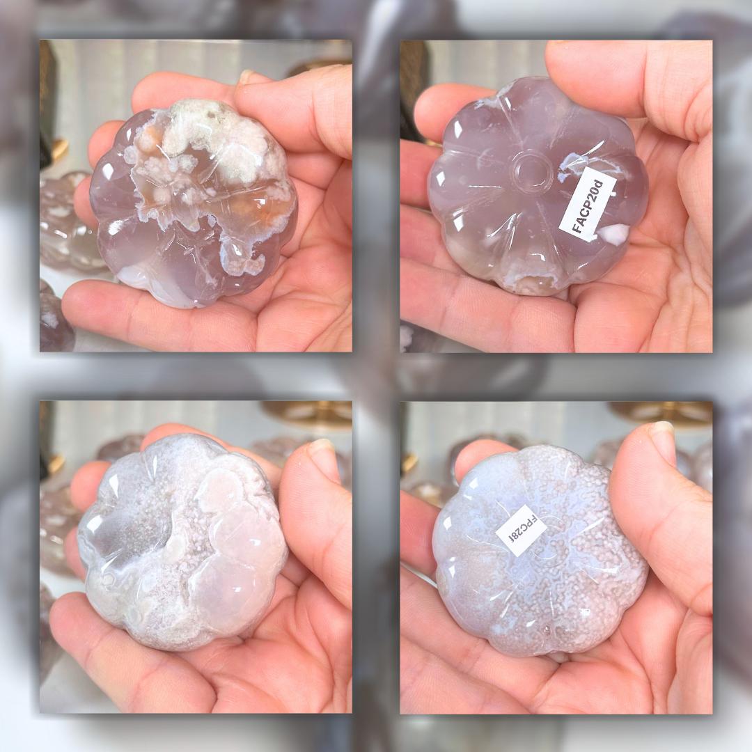 Flower Agate Pumpkins Crystal Carving | US Seller